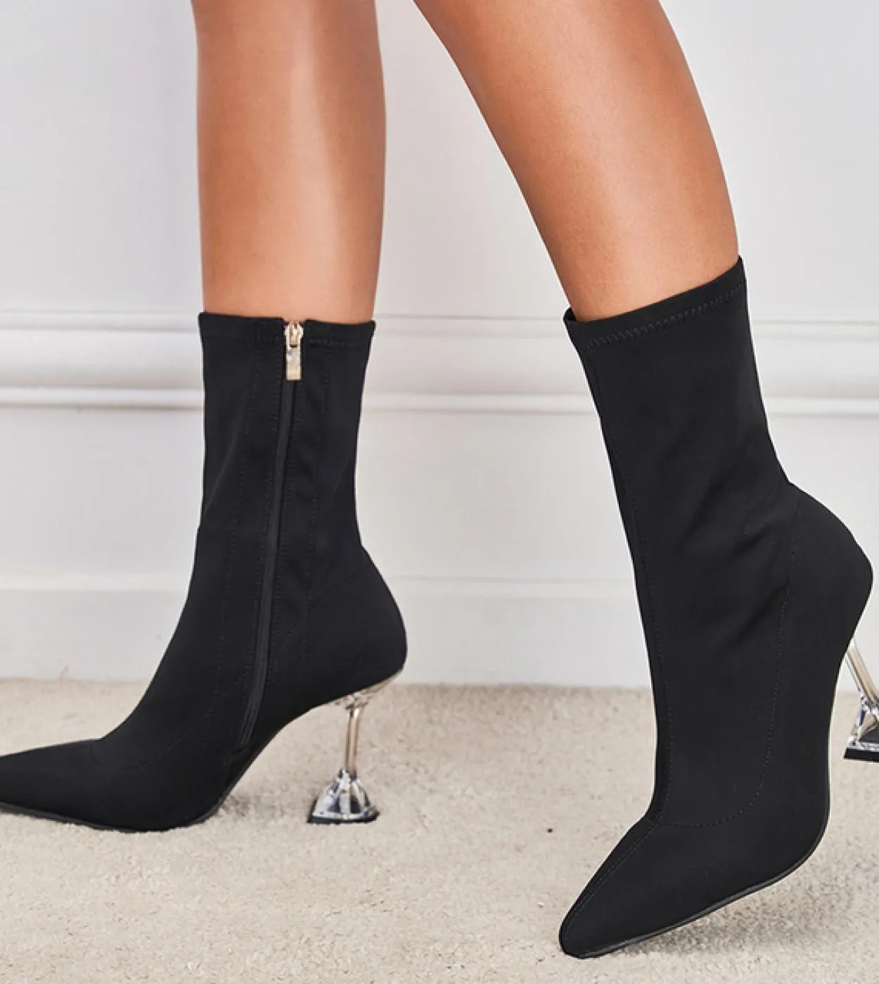 Calzini in tessuto elasticizzato Stivali da donna Scarpe nere Eleganti stivaletti elastici in maglia a punta per le donne Dimagr