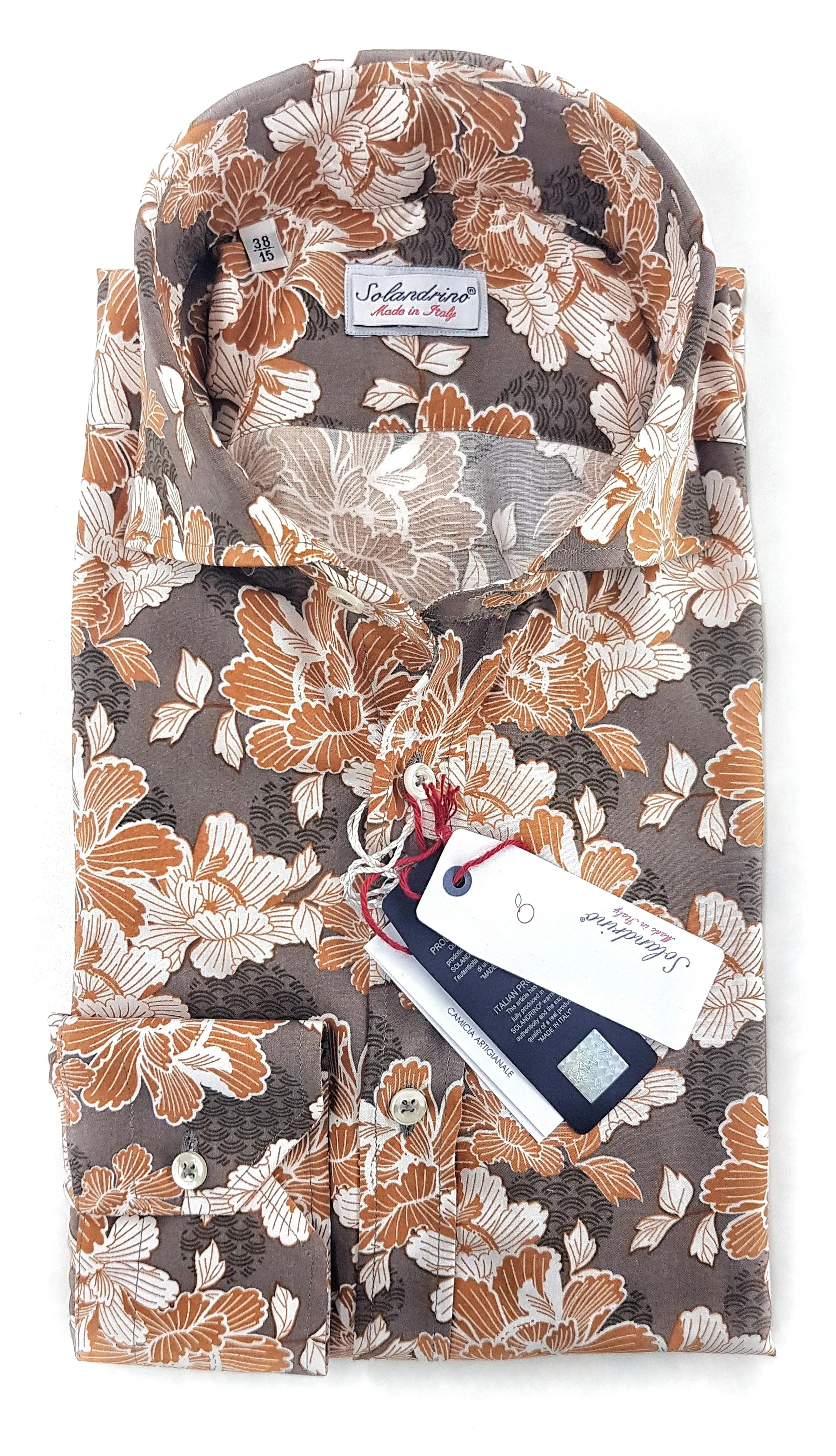 Camicia fantasia stampata viscosa morbidissima paisley giallo ocra tortora made in italy
