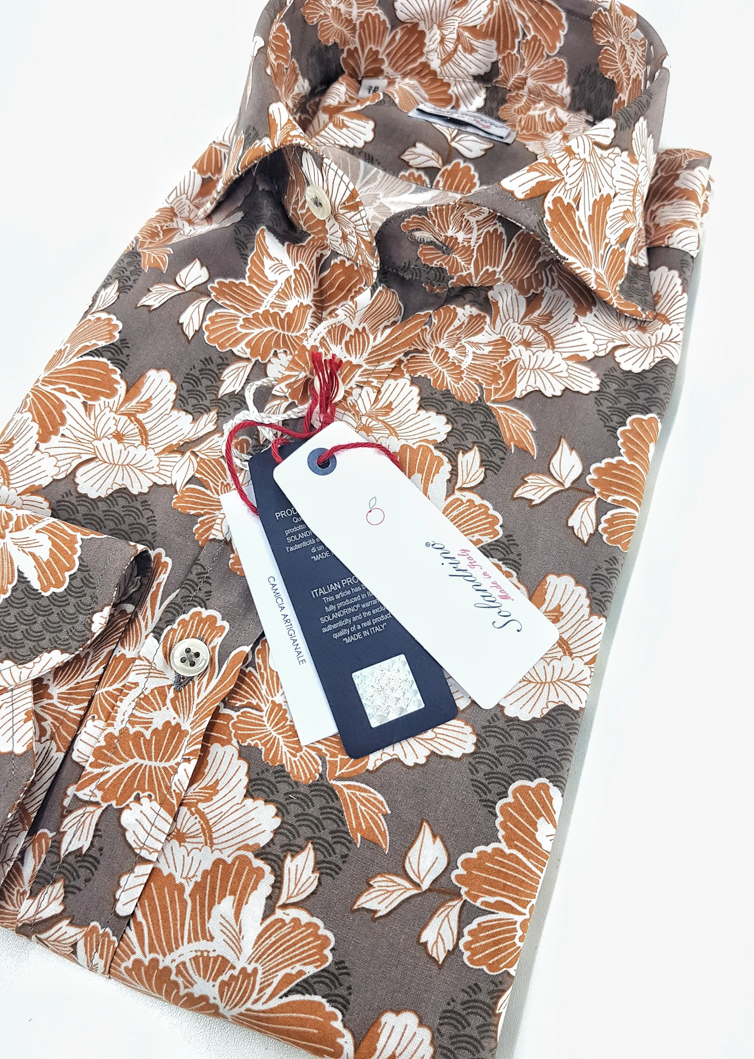 Camicia fantasia stampata viscosa morbidissima paisley giallo ocra tortora made in italy