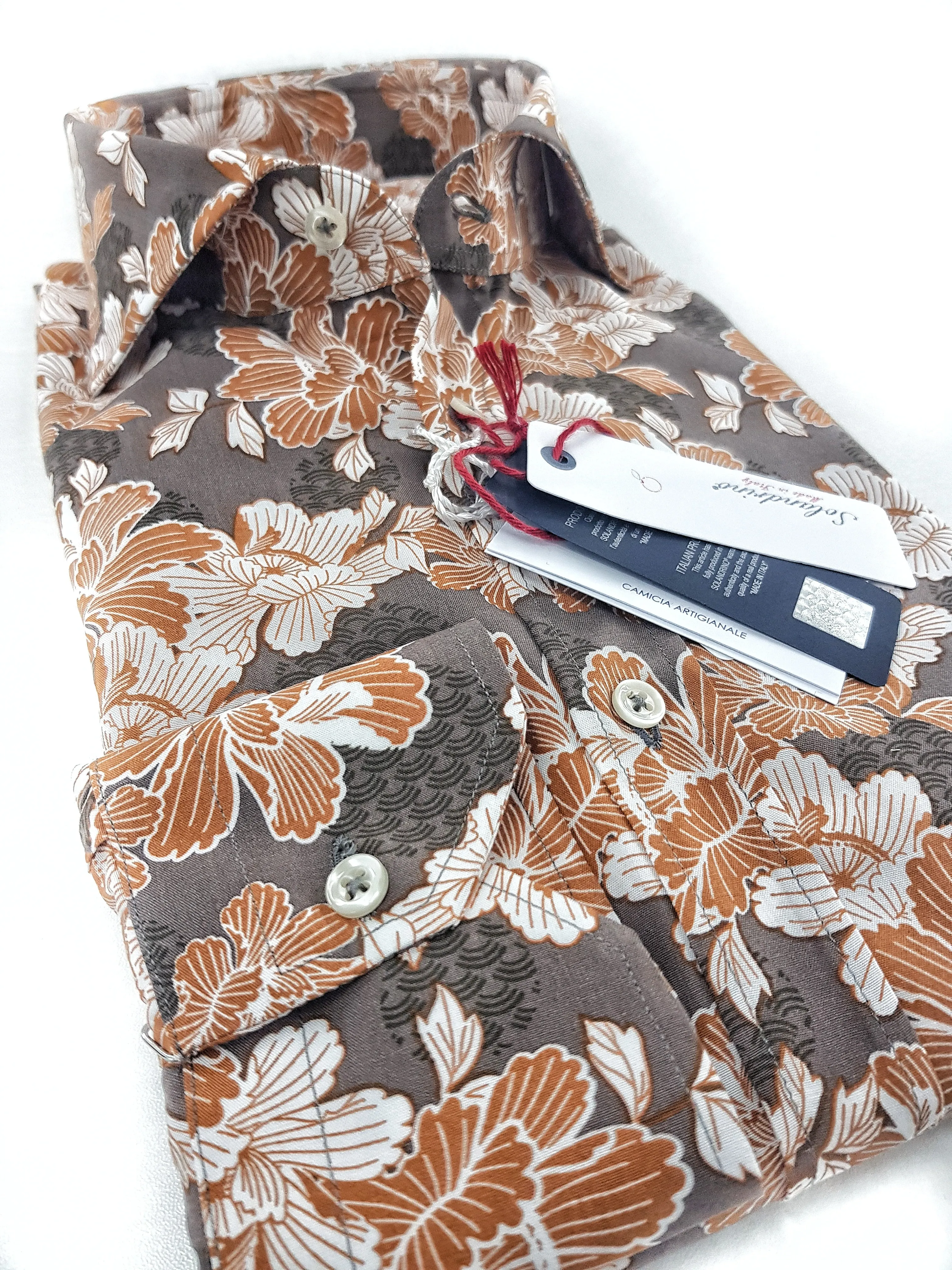 Camicia fantasia stampata viscosa morbidissima paisley giallo ocra tortora made in italy