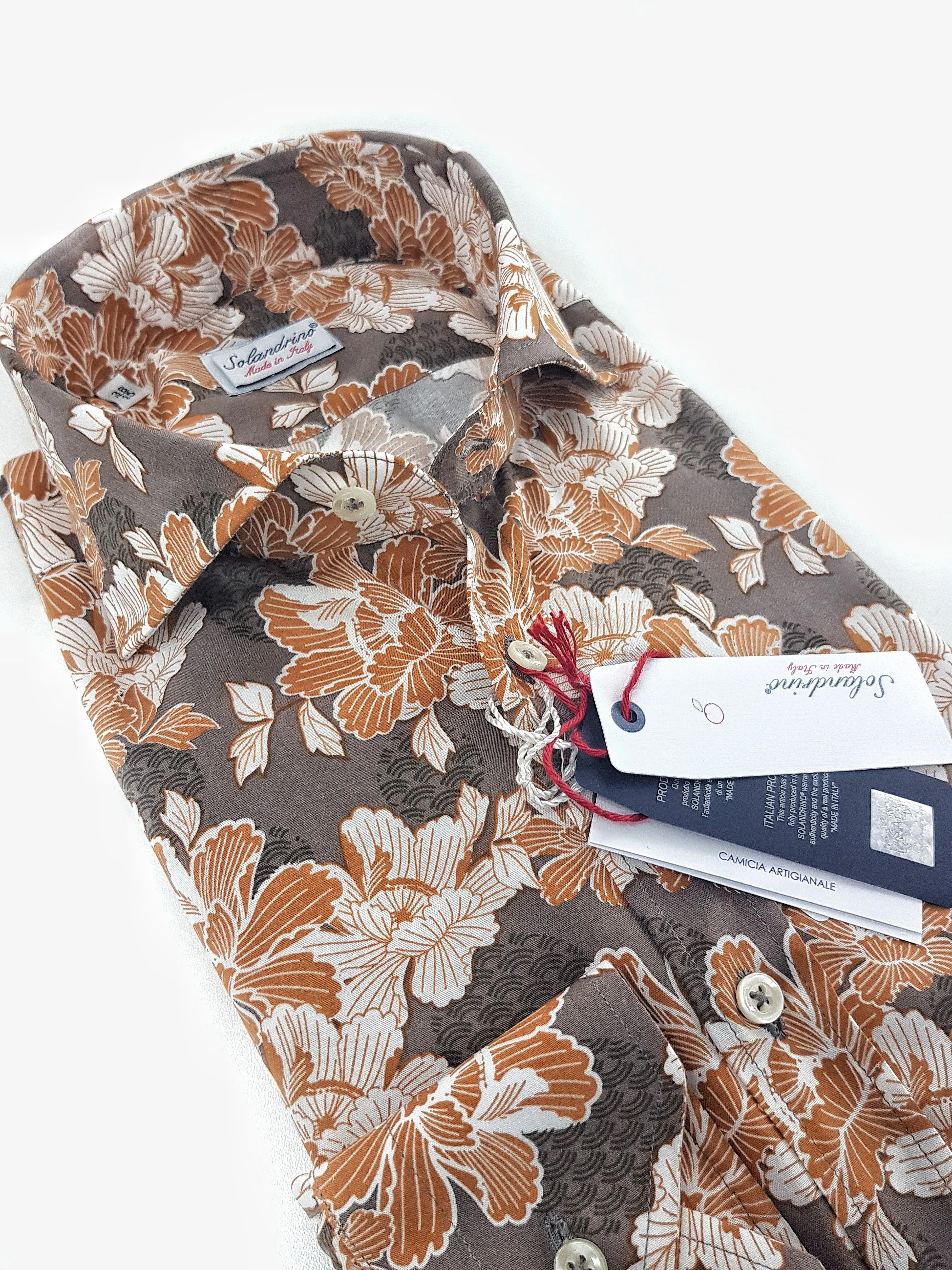 Camicia fantasia stampata viscosa morbidissima paisley giallo ocra tortora made in italy