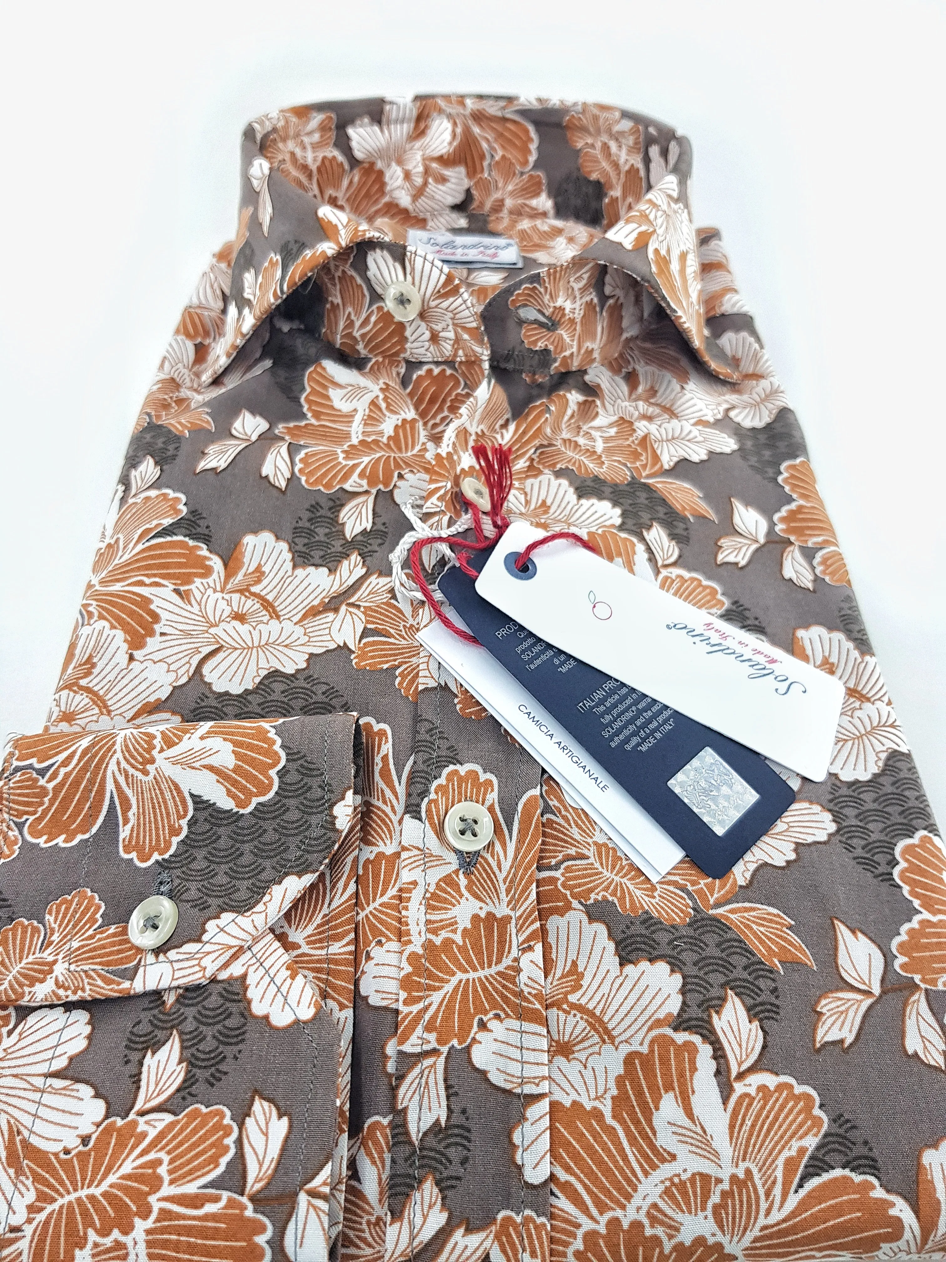 Camicia fantasia stampata viscosa morbidissima paisley giallo ocra tortora made in italy