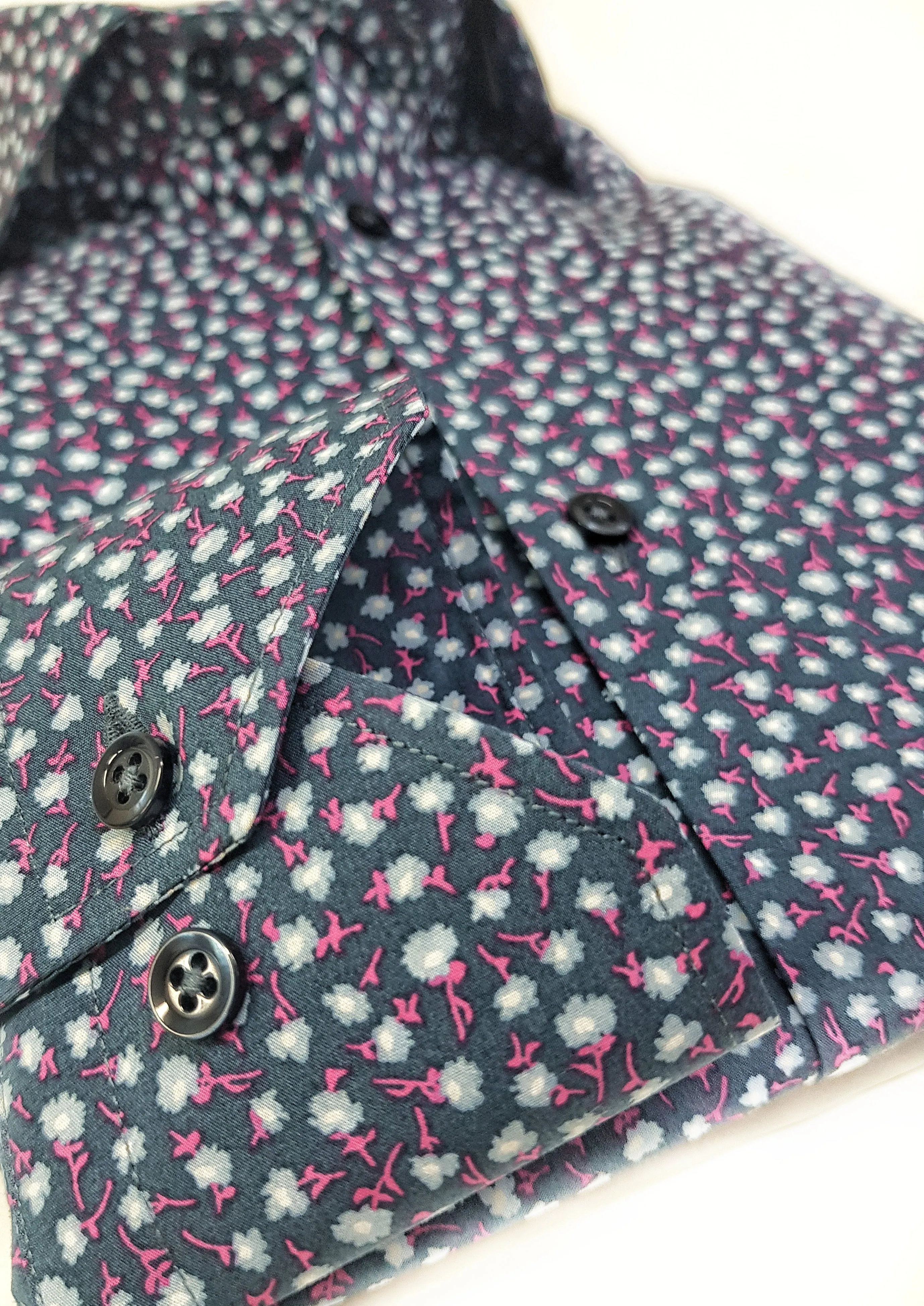 Camicia micro fantasia floreale blu puro cotone made in italy men shirt blue Fantasy