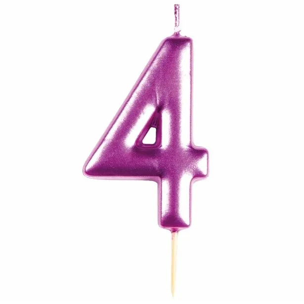 Candela per torta numero 4 rosa metallizzato