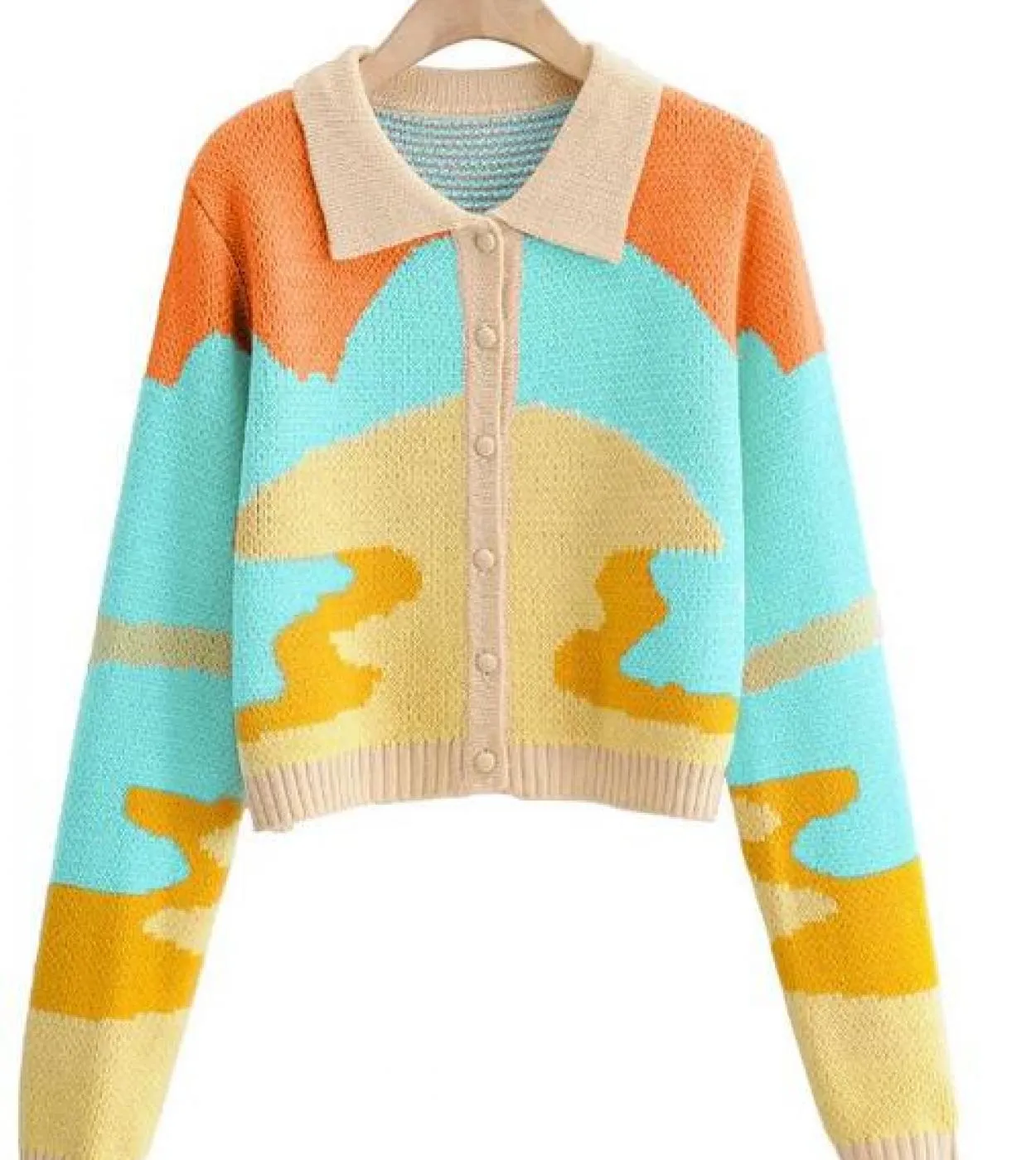 Cappotto da maglione abbottonato da donna Maglioni a maniche lunghe casual da ragazza anni 90 Cardigan con risvolto lavorato a