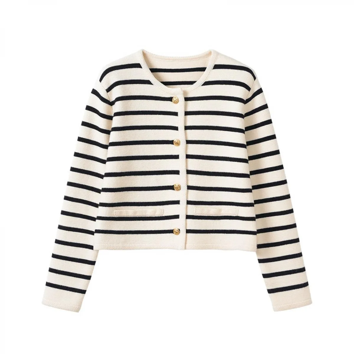 Cardigan Cardigan lavorato a maglia piccolo a righe bianche nere da donna Nuovo cappotto maglione corto da indossare autunno inv