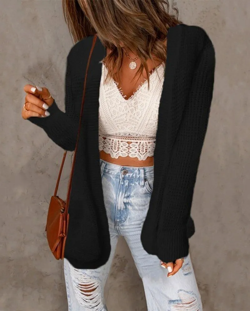 Cardigan da tasca tinta unita da donna Maglione lavorato a maglia a maniche lunghe Cardigan in maglia Cardigan trasparente per l