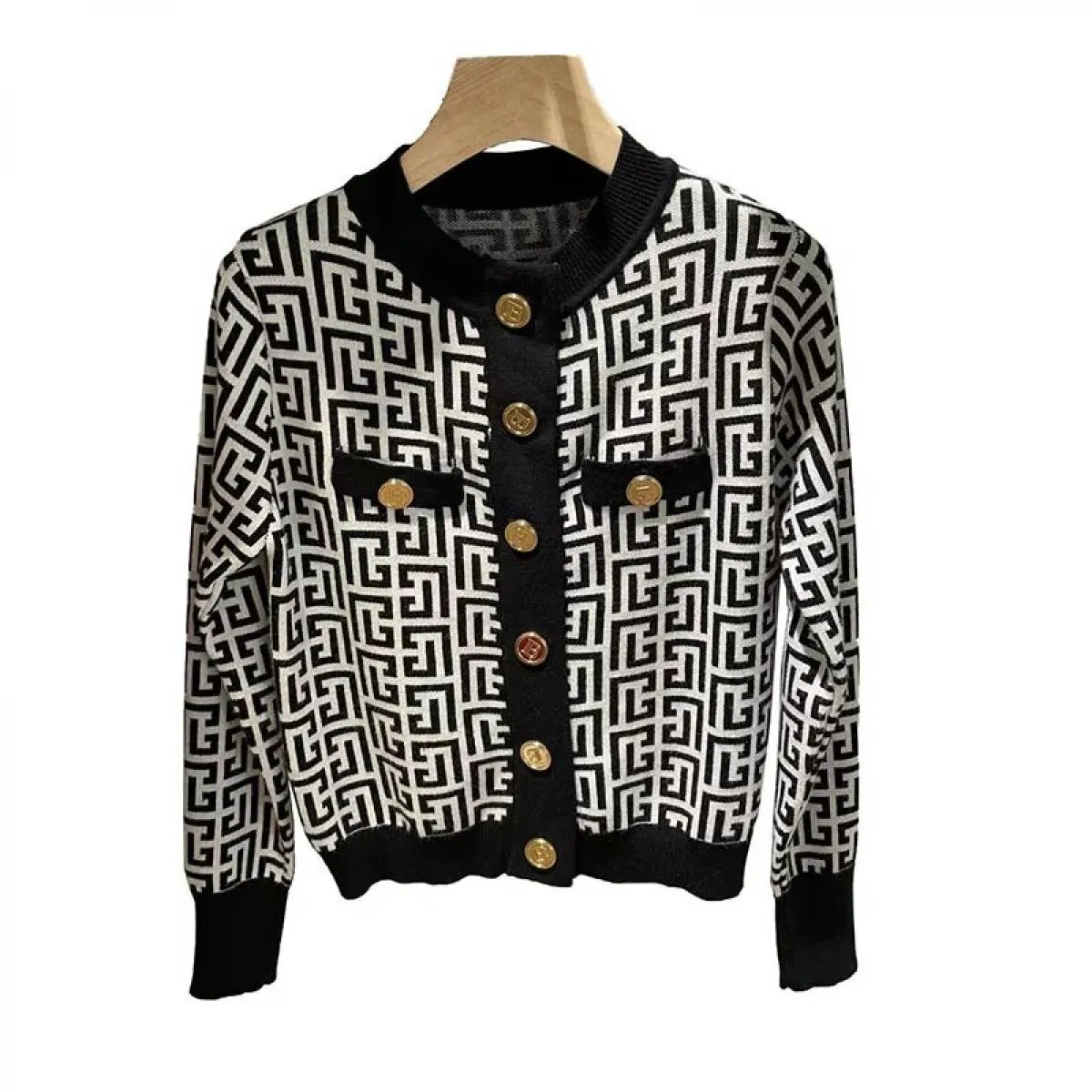 Cardigan in maglia corta con giunzione sottile e temperamento di alta qualità Top Cappotto maglione a maniche lunghe a contrasto