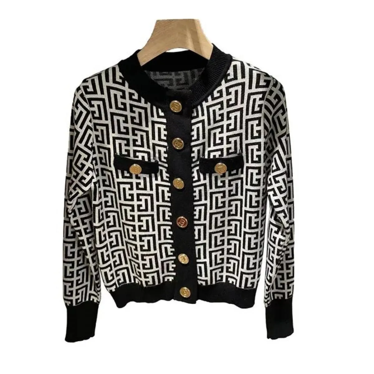 Cardigan in maglia corta con giunzione sottile e temperamento di alta qualità Top Cappotto maglione a maniche lunghe a contrasto