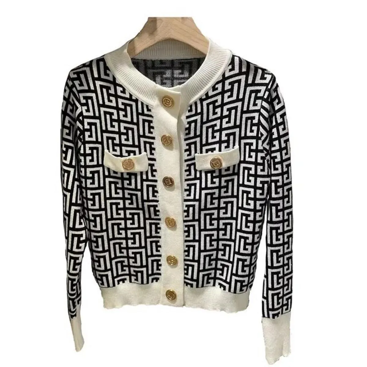 Cardigan in maglia corta con giunzione sottile e temperamento di alta qualità Top Cappotto maglione a maniche lunghe a contrasto