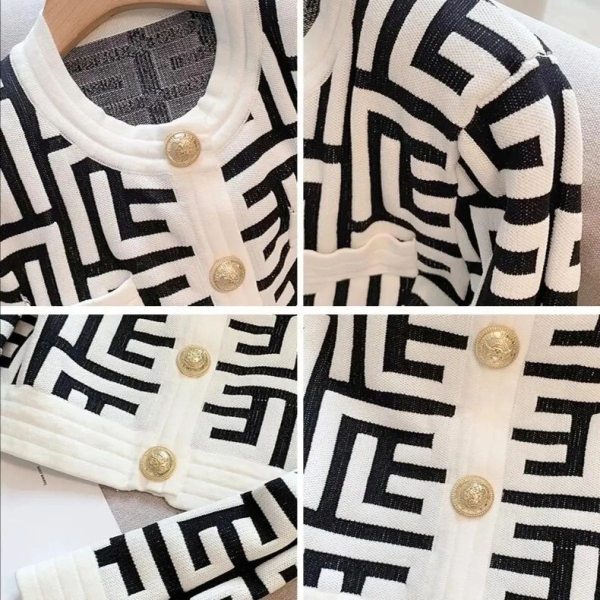 Cardigan lavorato a maglia con scollo rotondo a contrasto di colore delicato Nuovo maglione a maniche lunghe da esterno autunno