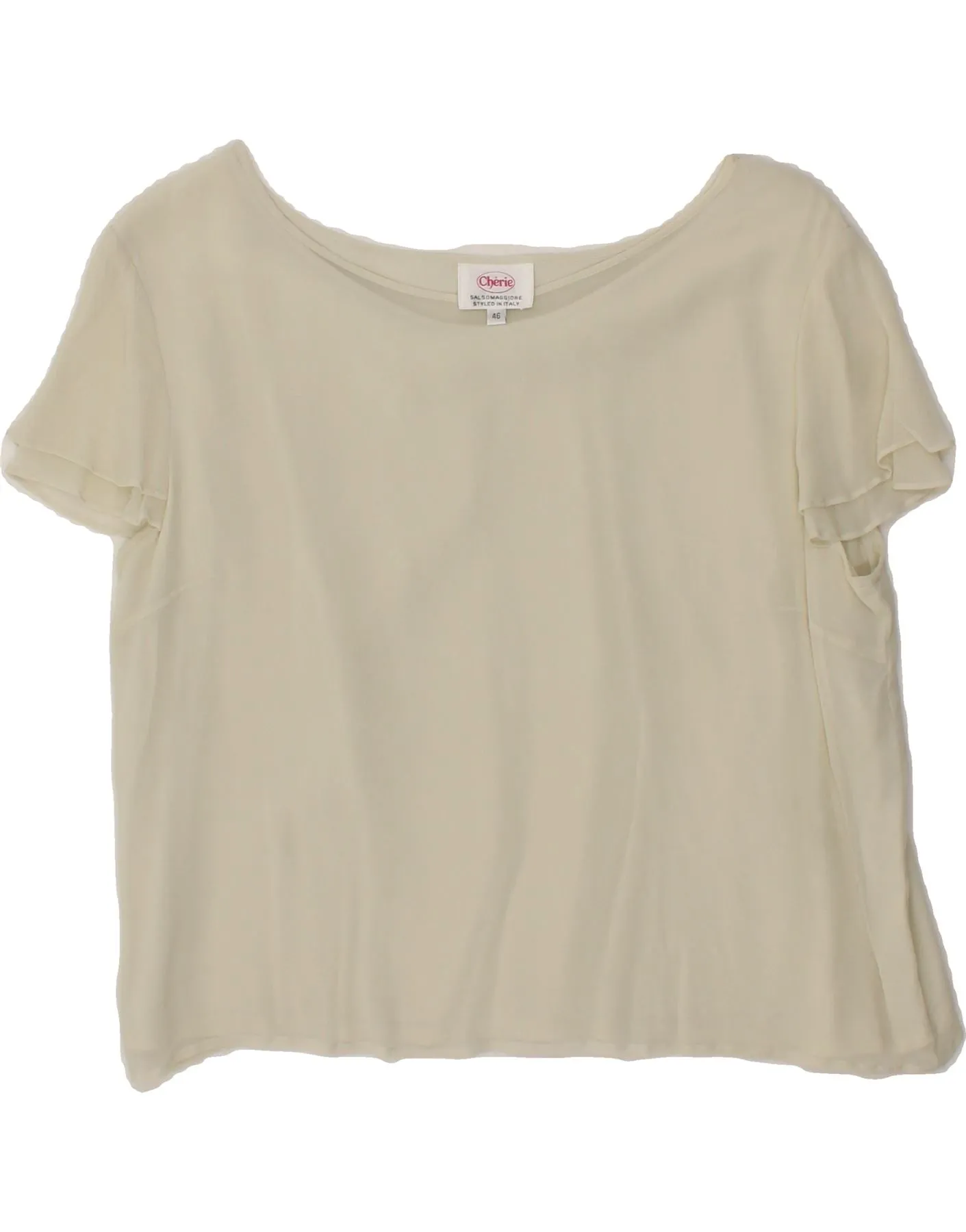 CHERIE Womens Crop Short Sleeve Blouse Top IT 46 Large Off White Silk