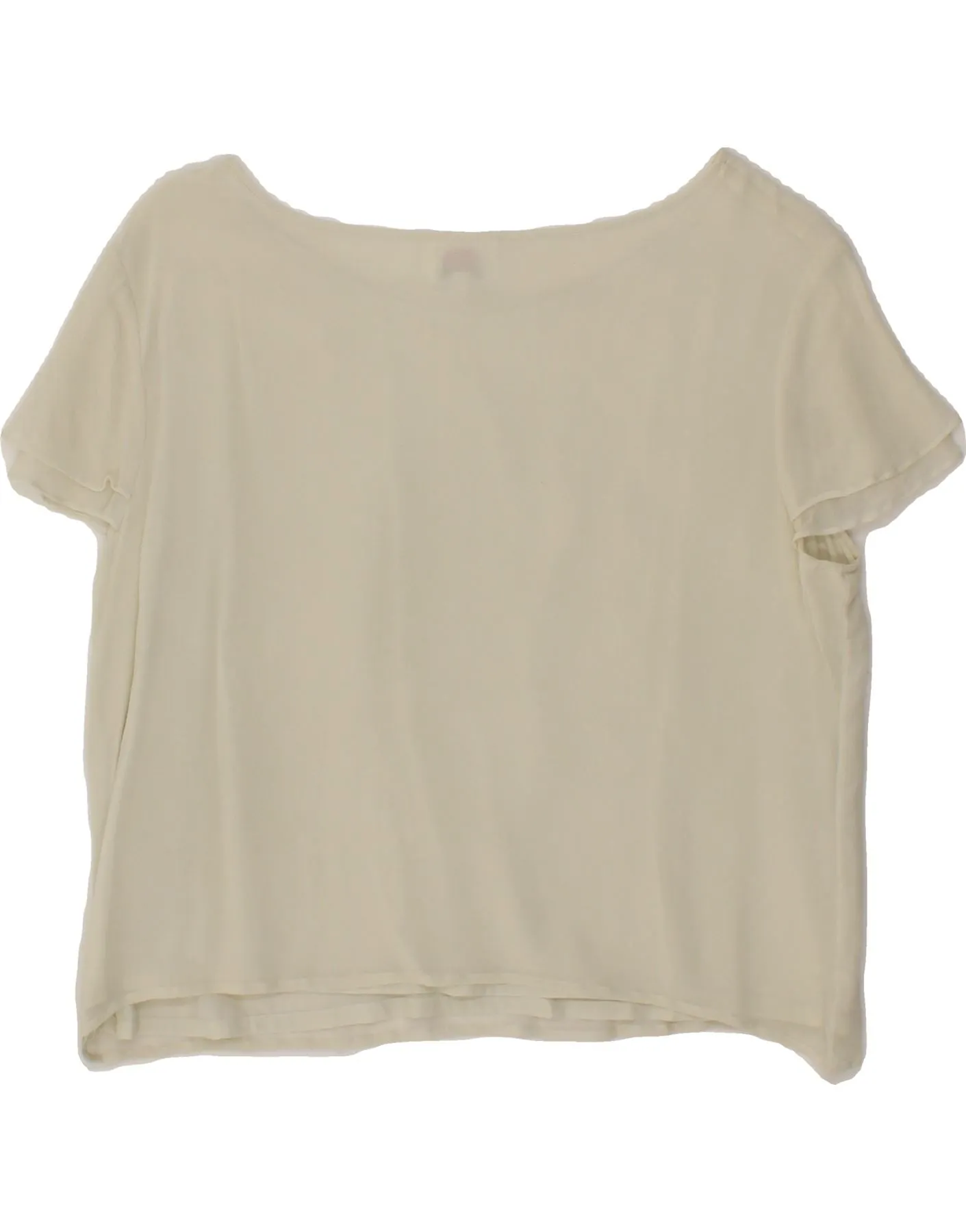 CHERIE Womens Crop Short Sleeve Blouse Top IT 46 Large Off White Silk