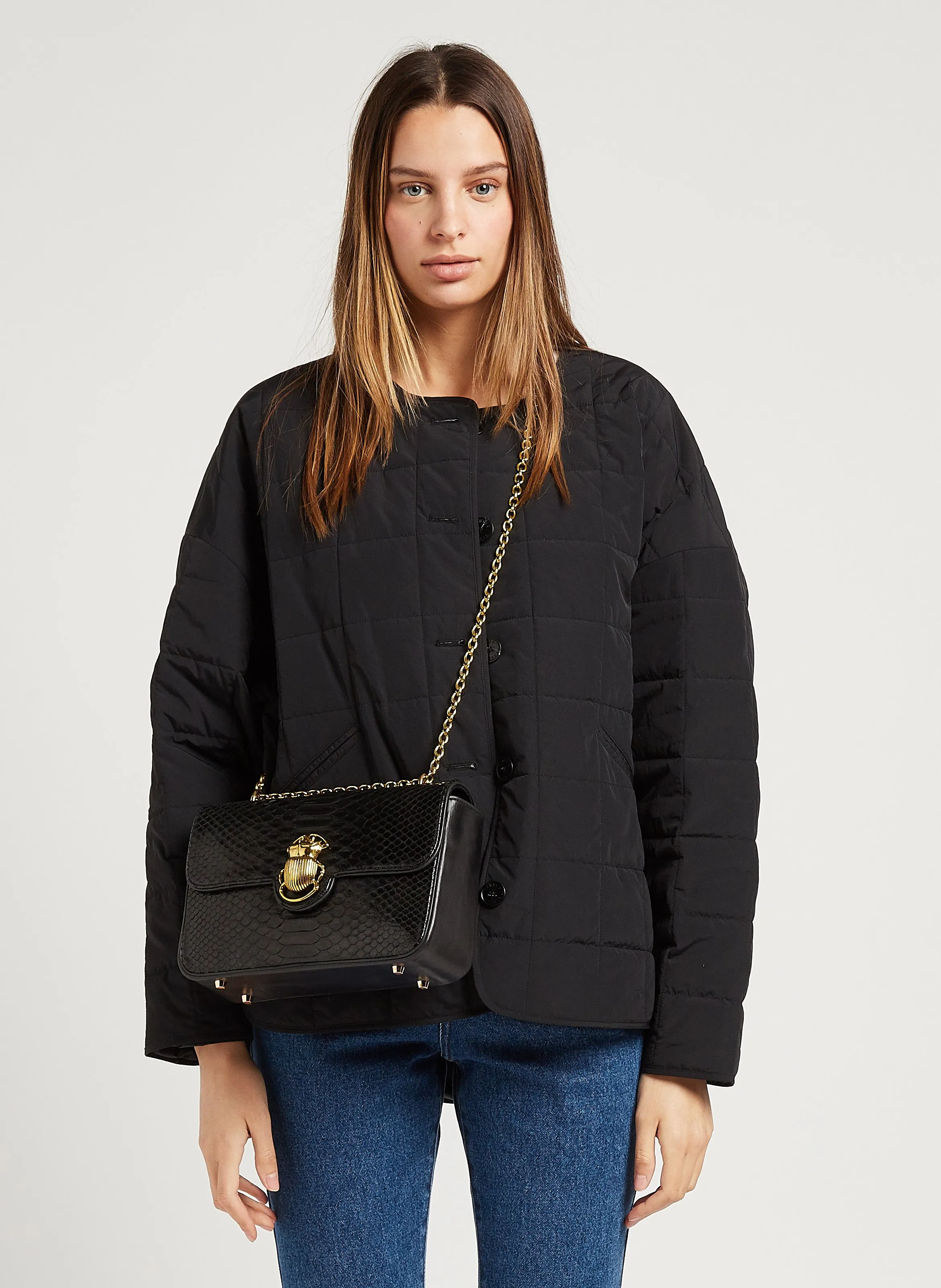  CLARIS VIROT   AVA - Borsa a spalla goffrata coccodrillo | Nero