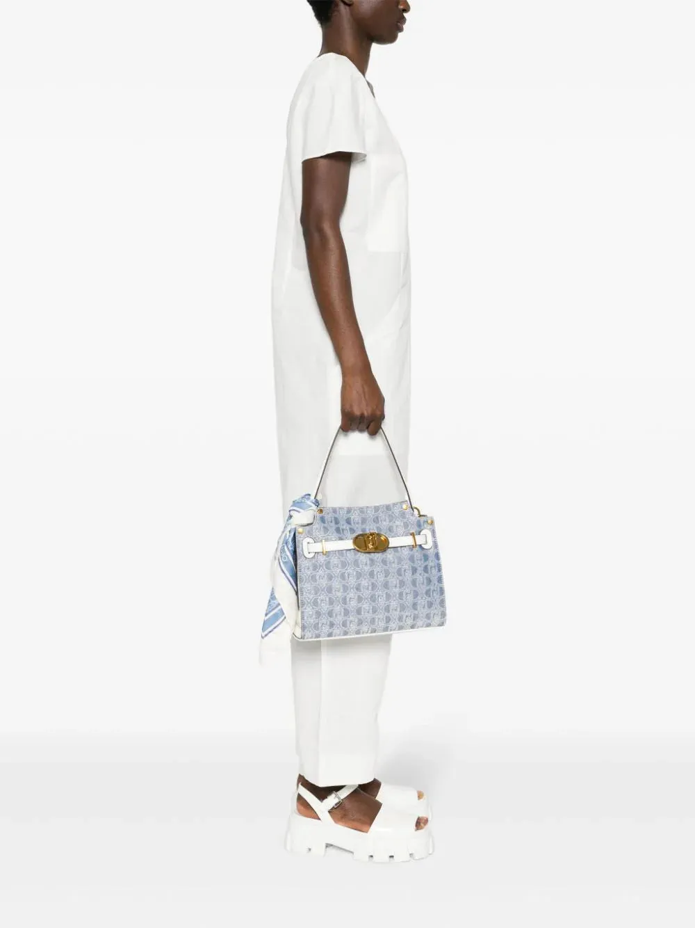 Denim Tote Bag with Jacquard Logo / Jeans