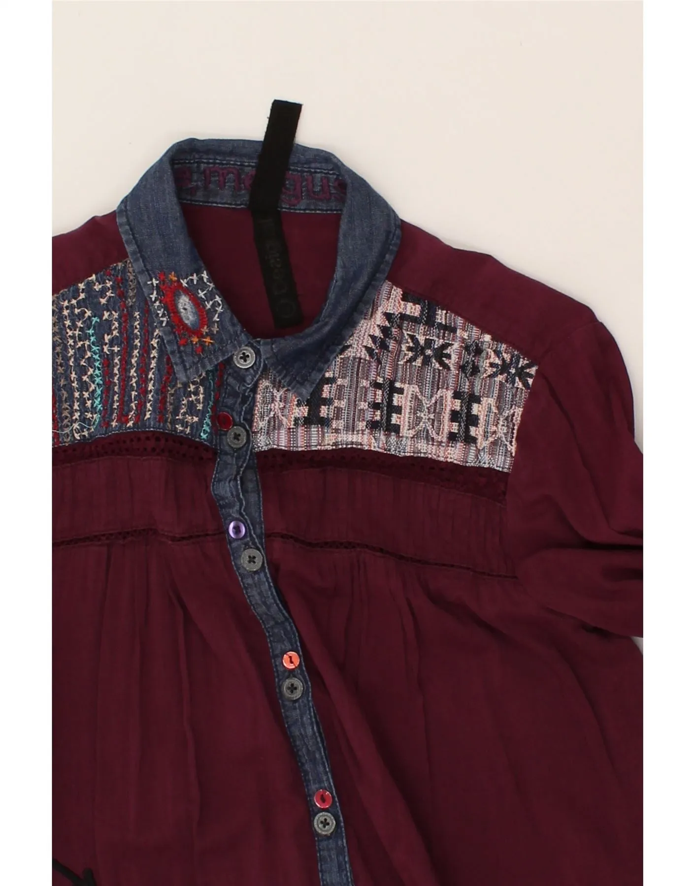 DESIGUAL Womens Shirt Blouse UK 6 XS Maroon Viscose