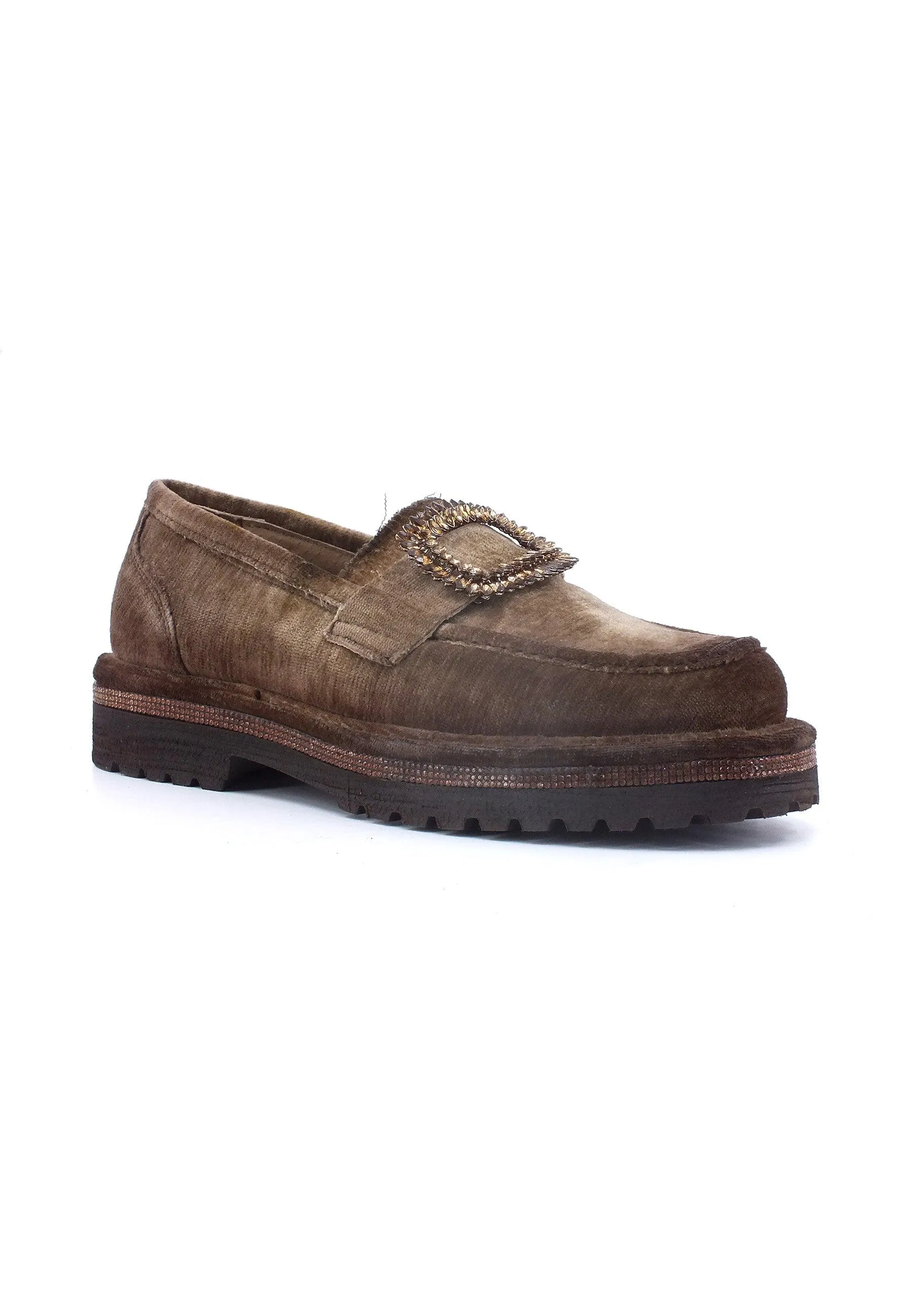 DIVINE FOLLIE Mocassino Velluto Donna Taupe Marrone NEWFULL01