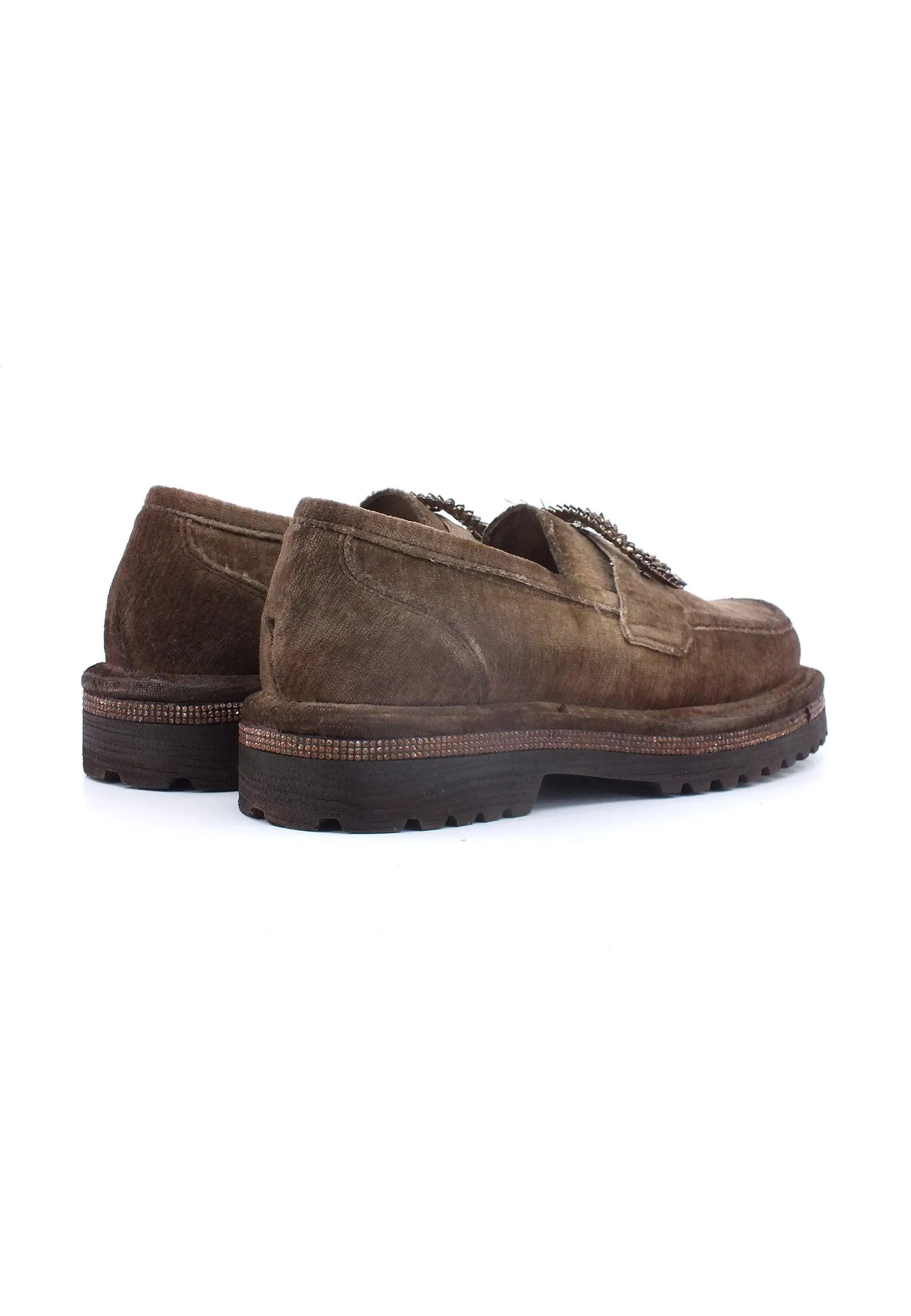 DIVINE FOLLIE Mocassino Velluto Donna Taupe Marrone NEWFULL01