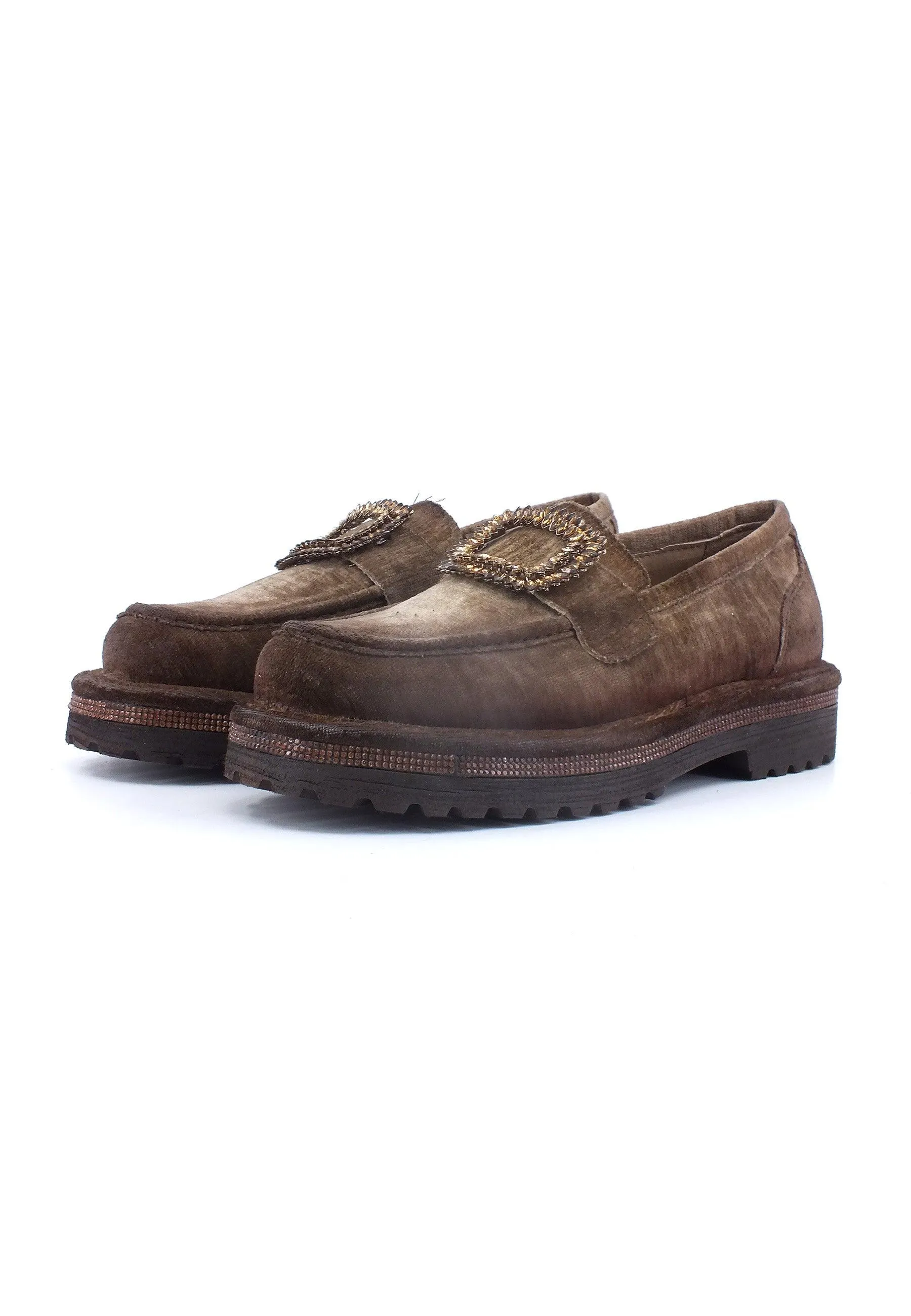 DIVINE FOLLIE Mocassino Velluto Donna Taupe Marrone NEWFULL01