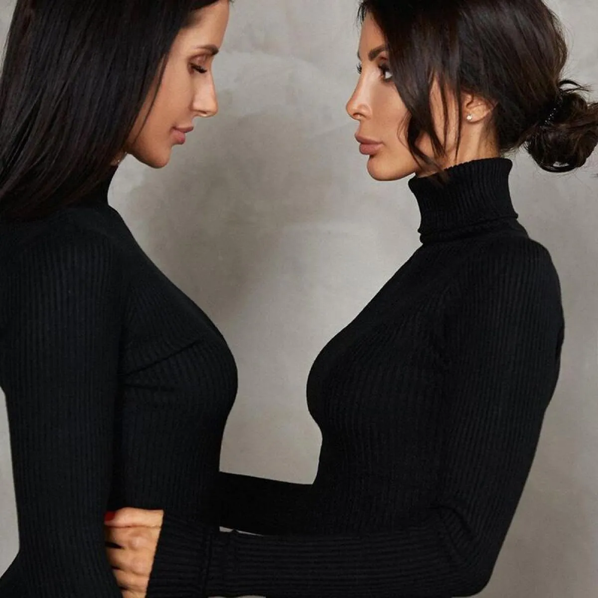 Dolcevita manica lunga nero lavorato a maglia aderente autunno vestito da donna casual alta elasticità slim fit maglione lungo a