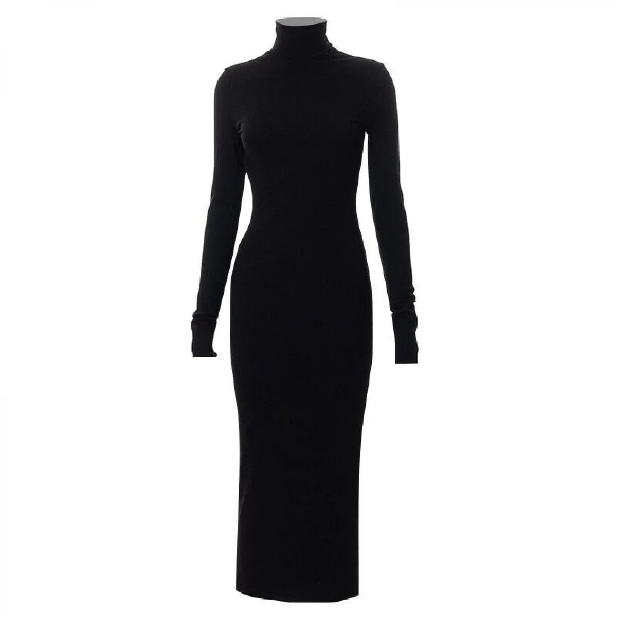 Dolcevita manica lunga nero lavorato a maglia aderente autunno vestito da donna casual alta elasticità slim fit maglione lungo a