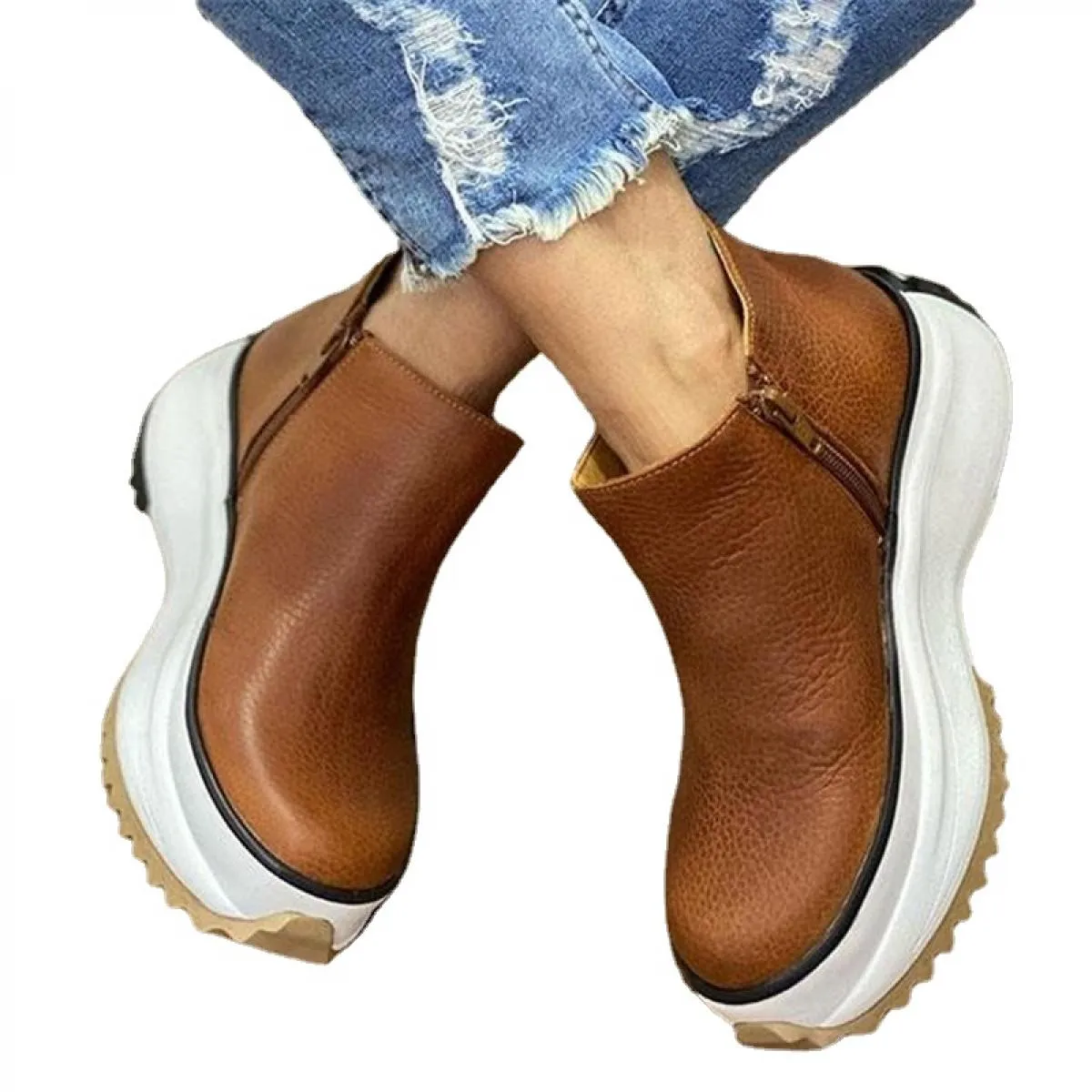Europa Inverno Plus Size 43 Zeppe Stivali da donna Comodi stivaletti Scarpe Punta tonda Stringate e zip Addensare New Botas