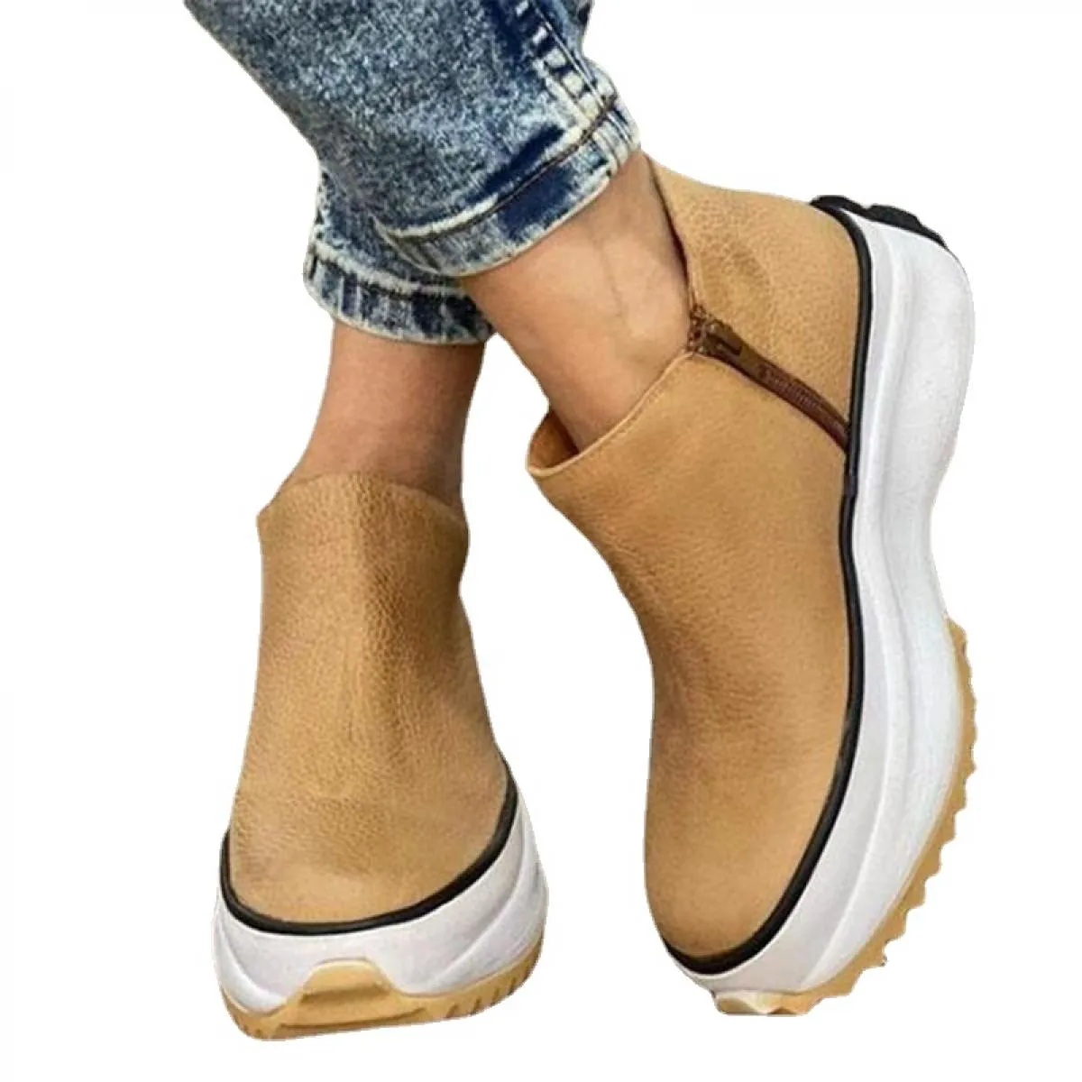 Europa Inverno Plus Size 43 Zeppe Stivali da donna Comodi stivaletti Scarpe Punta tonda Stringate e zip Addensare New Botas