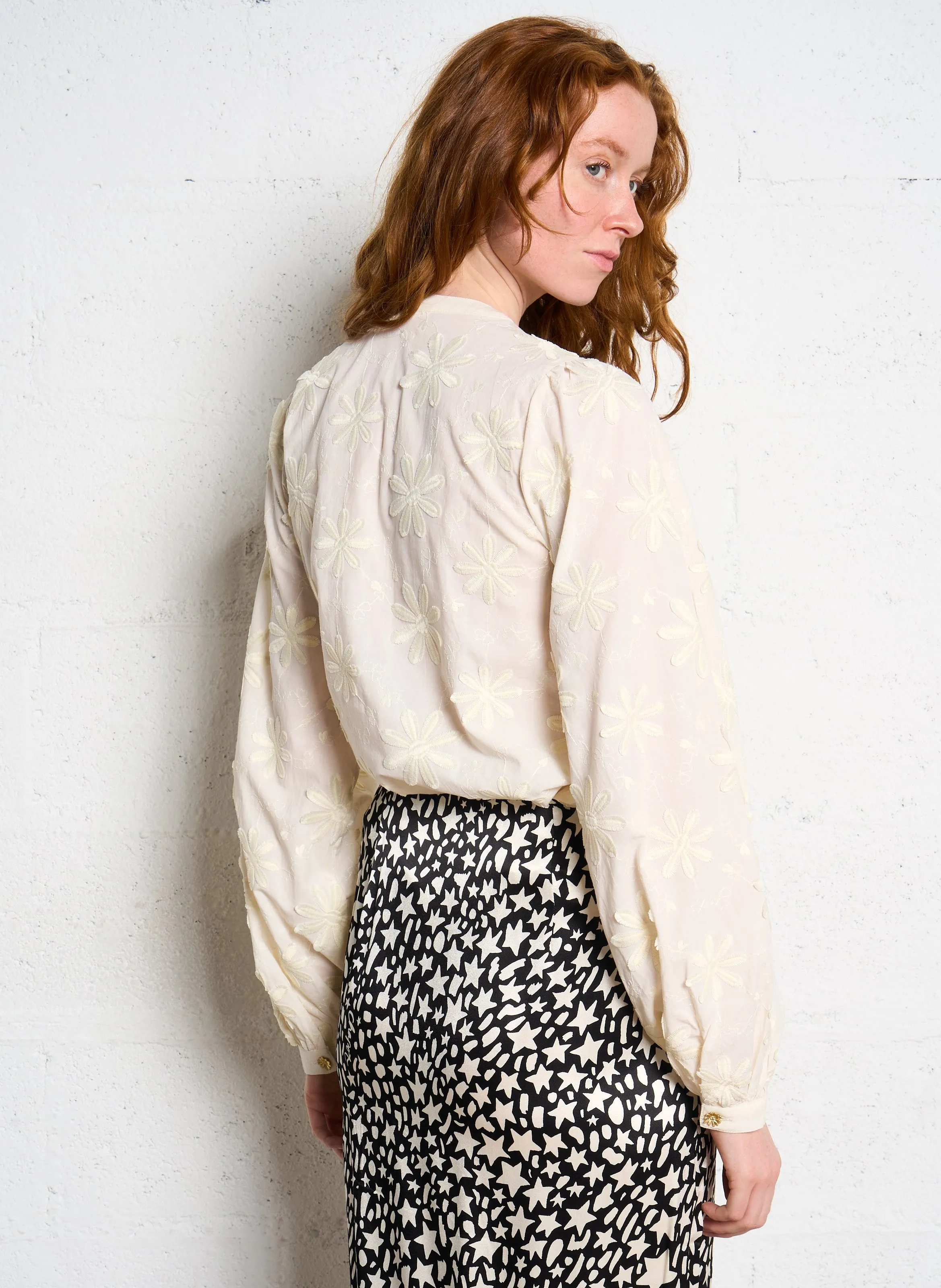 FABIENNE CHAPOT   FIORE - Camicia dritta ricamata in cotone | Bianco