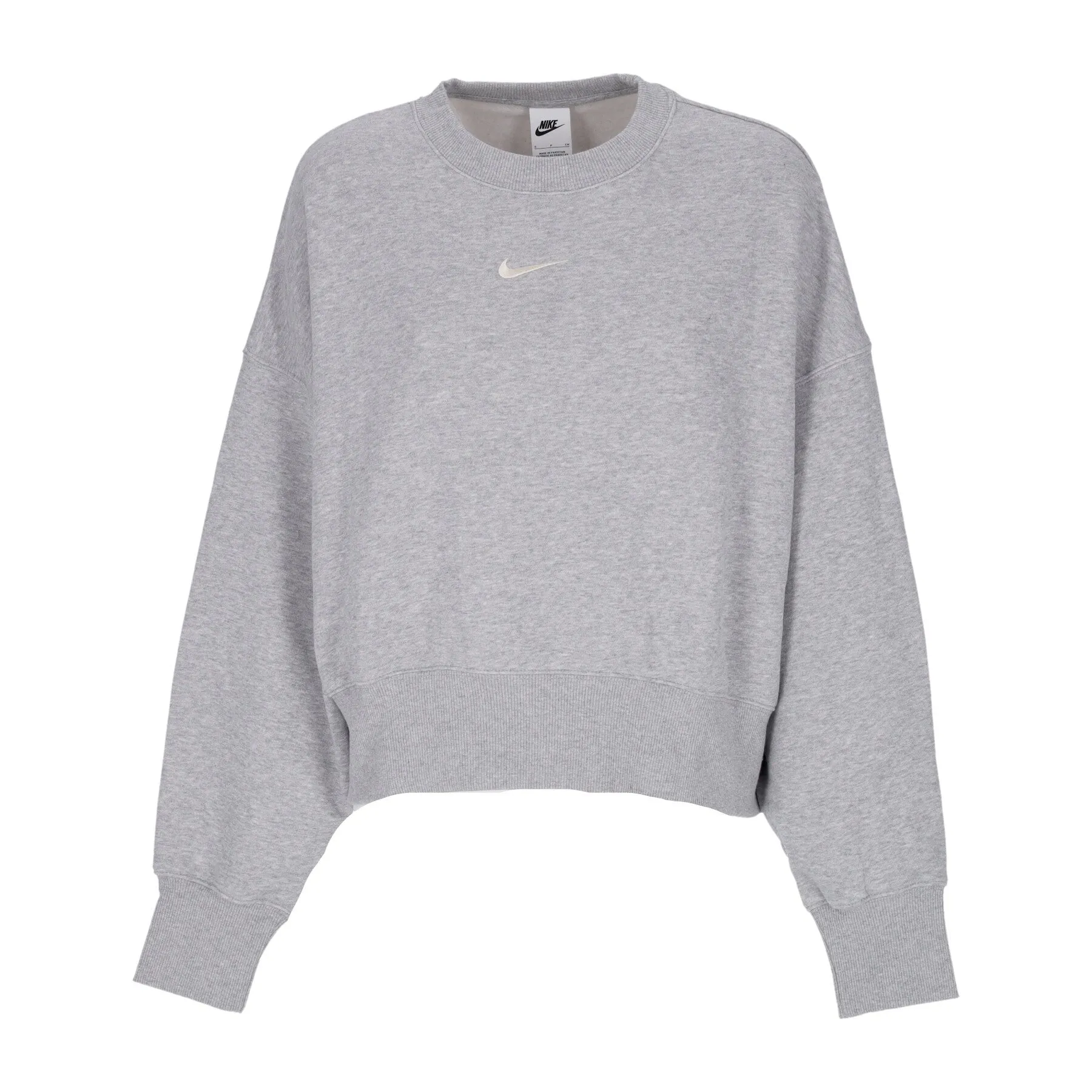 Felpa Girocollo Corta Donna W Sportswear Phoenix Fleece Over-oversized Crewneck Dk Grey Heather/sail