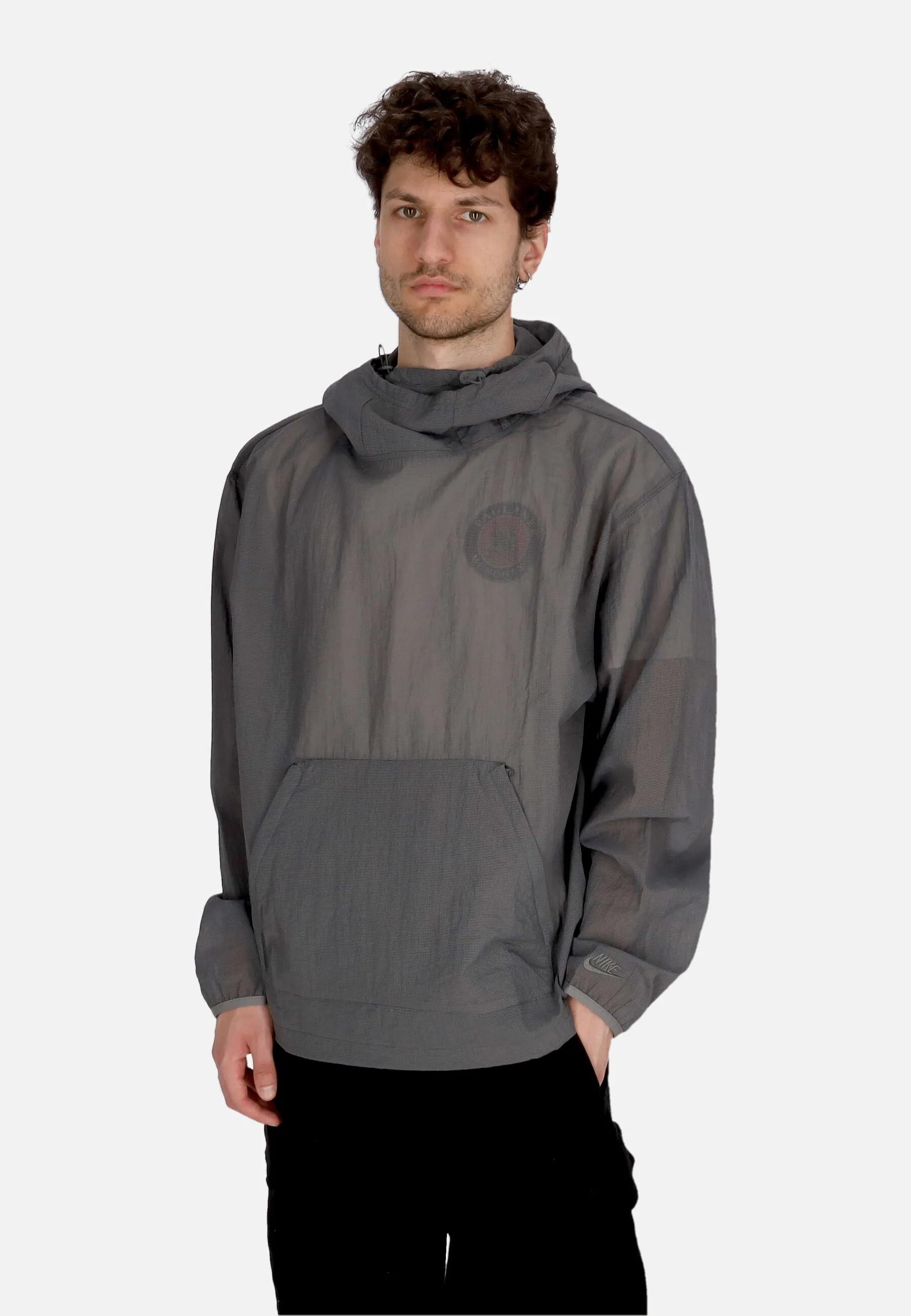 Felpa Leggera Cappuccio Uomo Sportswear Tech Pack Woven Mesh Hoodie Iron Grey/iron Grey