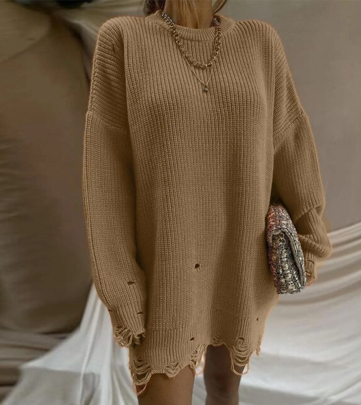 Gacvga Abito maglione a maniche lunghe per donna lavorato a maglia Autunno Inverno  Pullover oversize Mini abiti da festa Ves