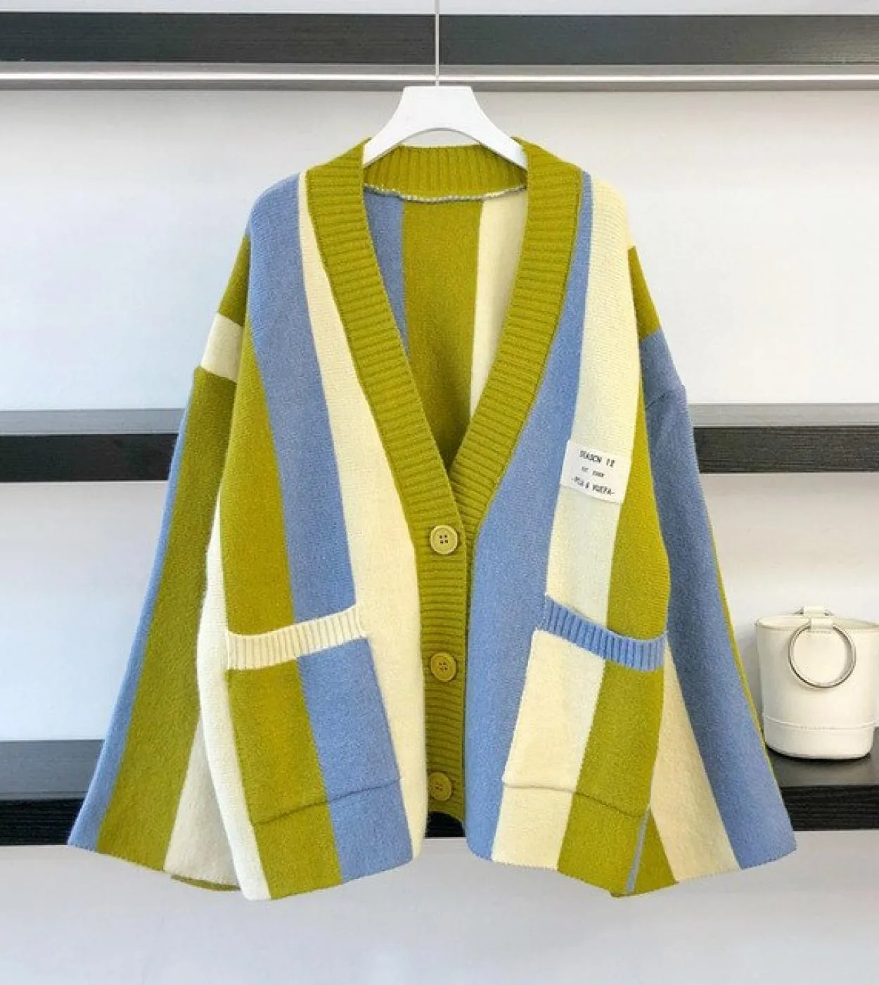 Gacvga Cardigan lavorato a maglia a righe autunno inverno Maglie a manica lunga da donna Maglione casual allentato Moda  Abbi