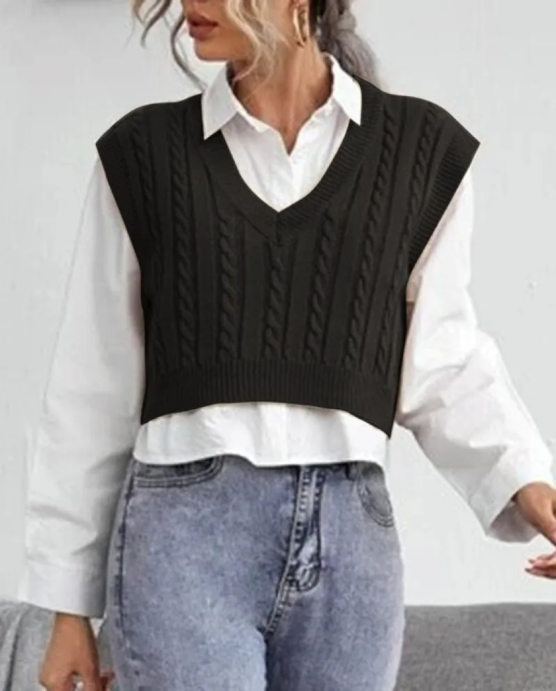 Gilet lavorato a maglia da donna Semplice tutto fiammifero Crop Top in tinta unita 2022 Maglione lavorato a maglia autunno senza