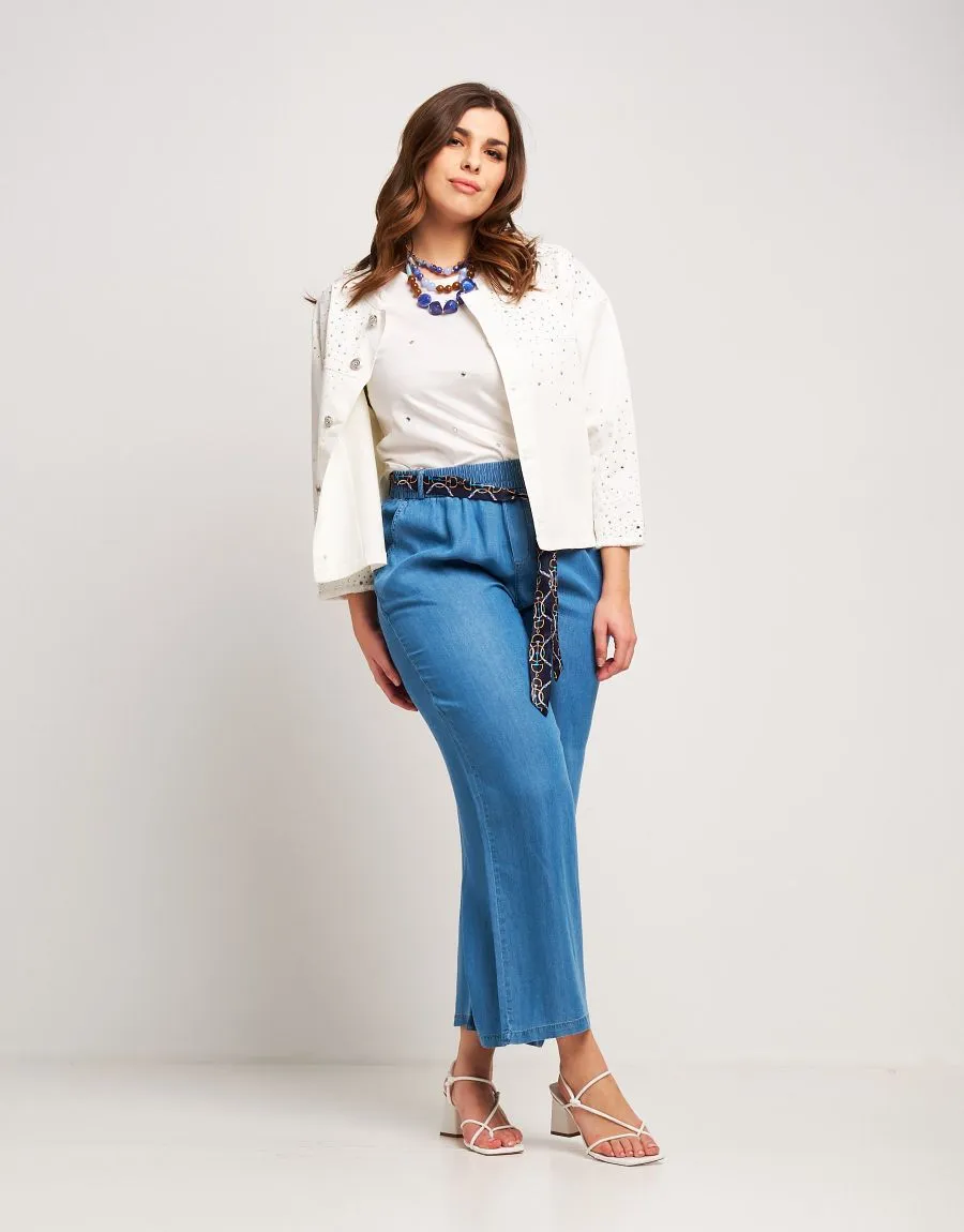 Giubbino di jeans bianco con strass