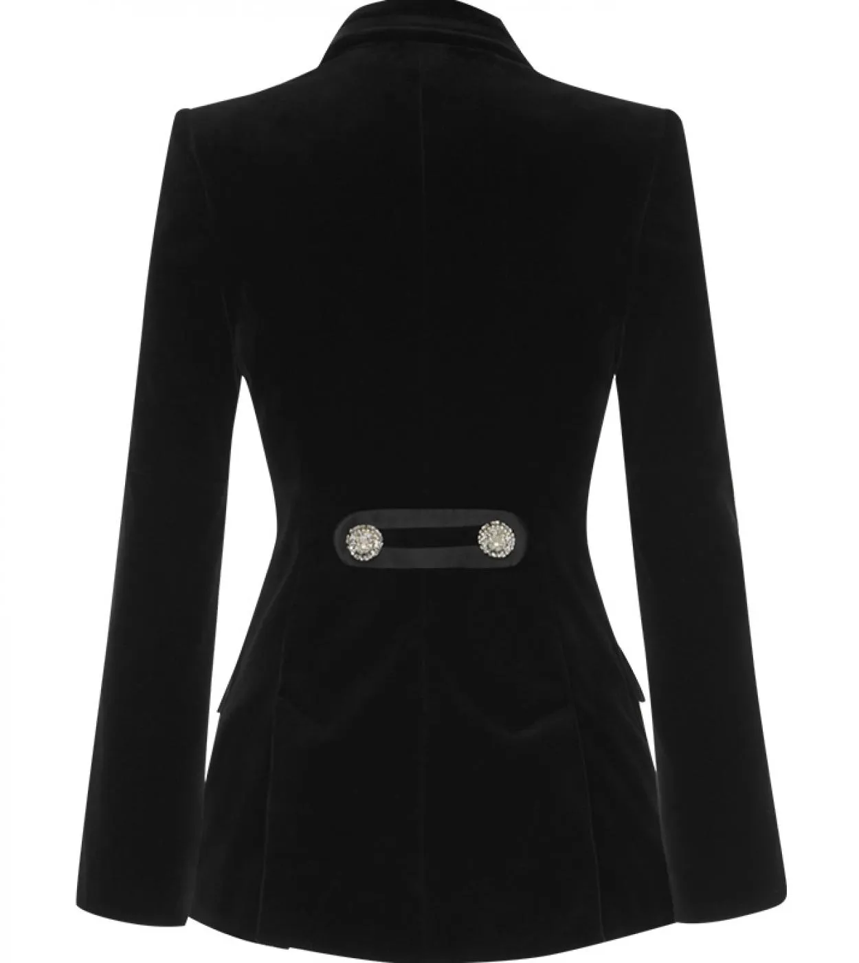 Harleyfashion New Trending Autunno Inverno Bottoni di diamanti squisiti dentellati Blazer di velluto nero chic di alta qualità C