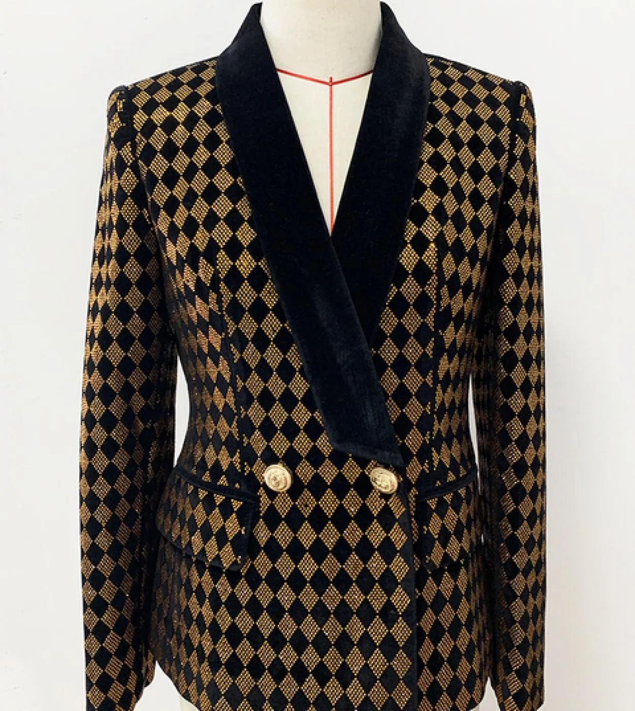 High Street Newest Fashion 2023 Fw Designer Jacket Womens Collo a scialle Plaid Diamonds Blazer in velluto impreziosito da stras