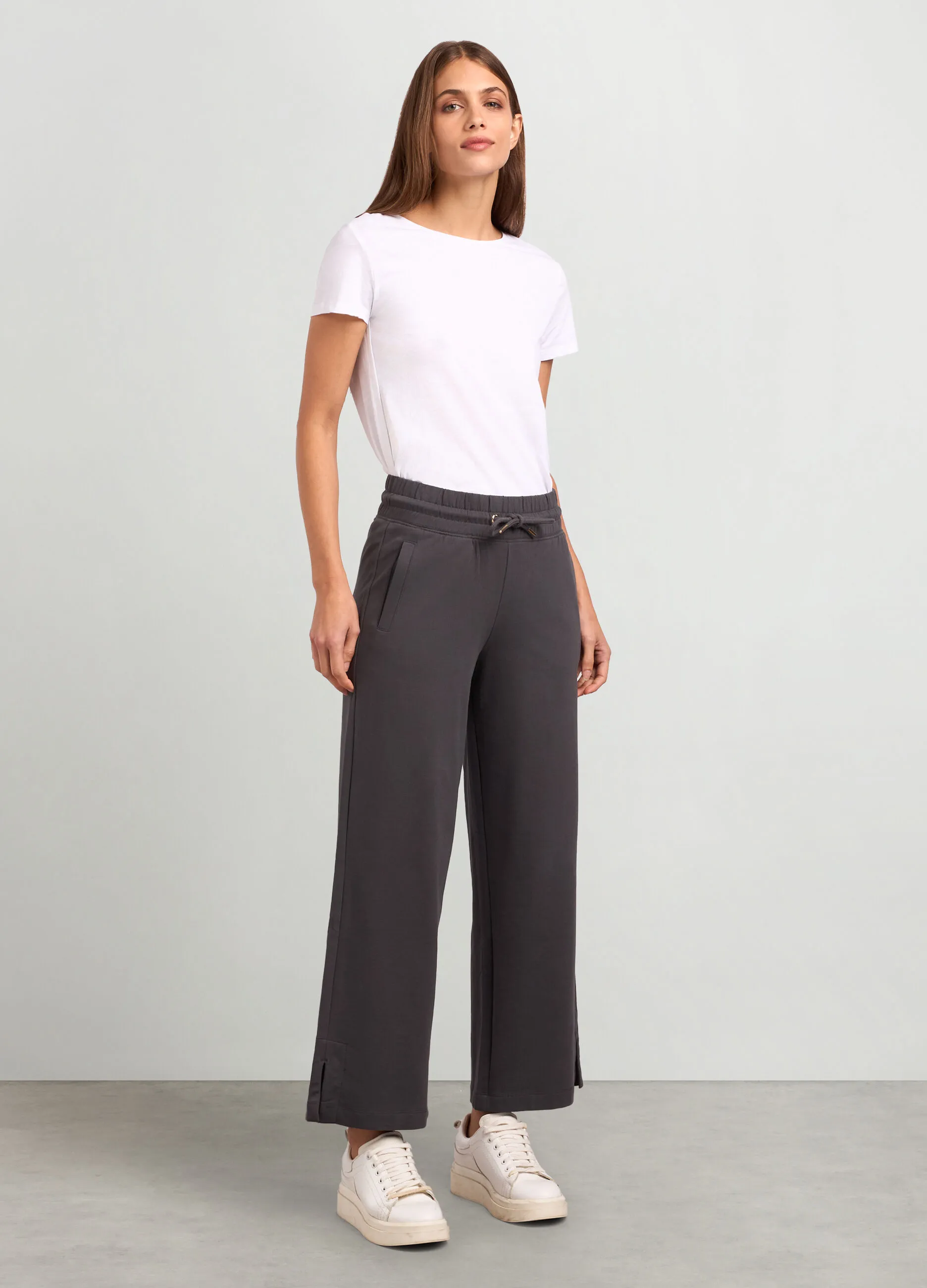 HOLISTIC  Joggers wide leg in felpa di cotone stretch donna