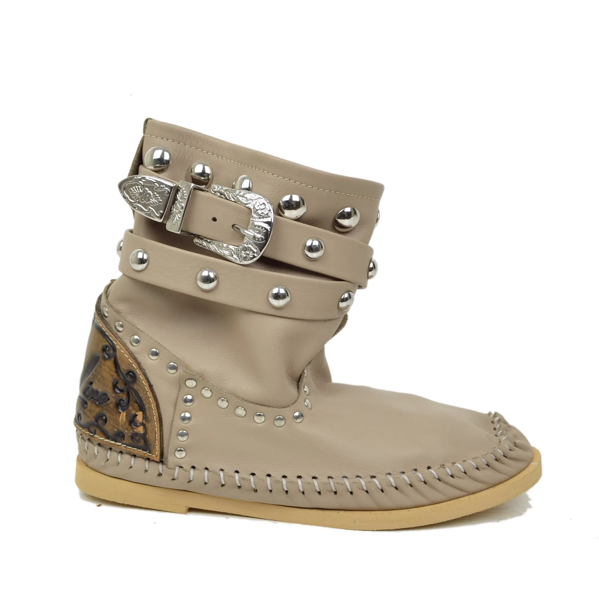 Indianini Bassi in Pelle Beige con Fibbie Originali KikkiLine