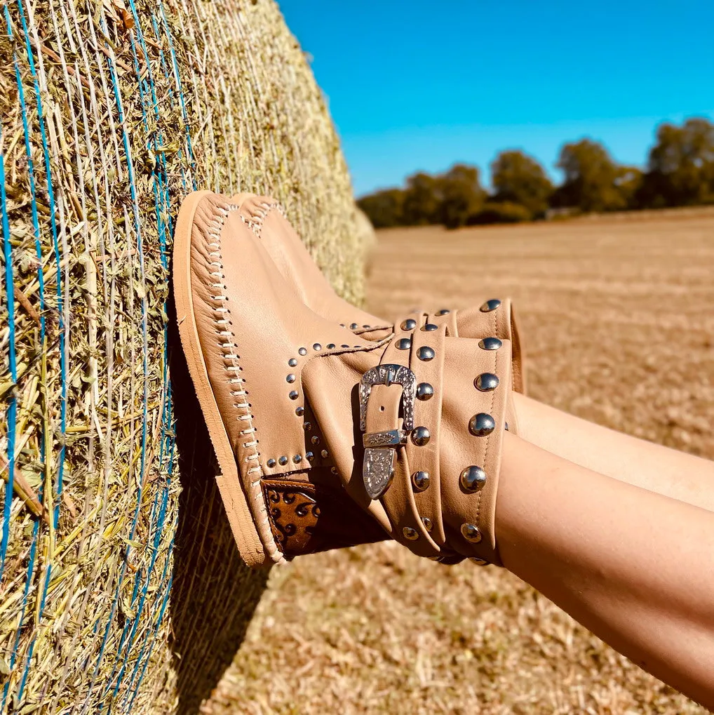Indianini Bassi in Pelle Beige con Fibbie Originali KikkiLine