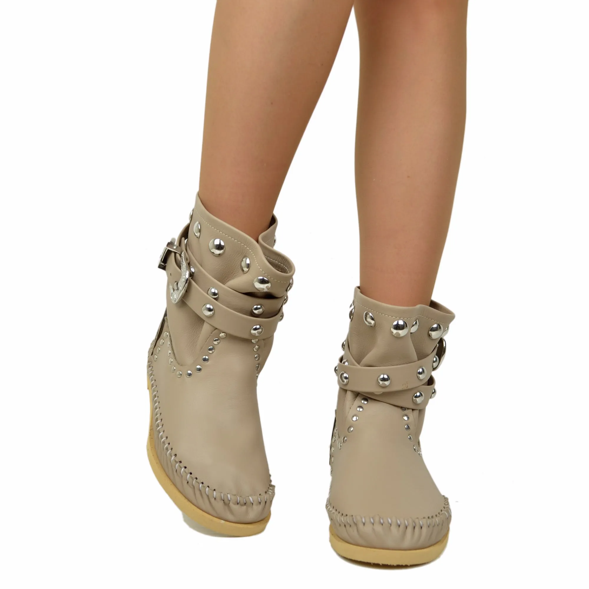 Indianini Bassi in Pelle Beige con Fibbie Originali KikkiLine