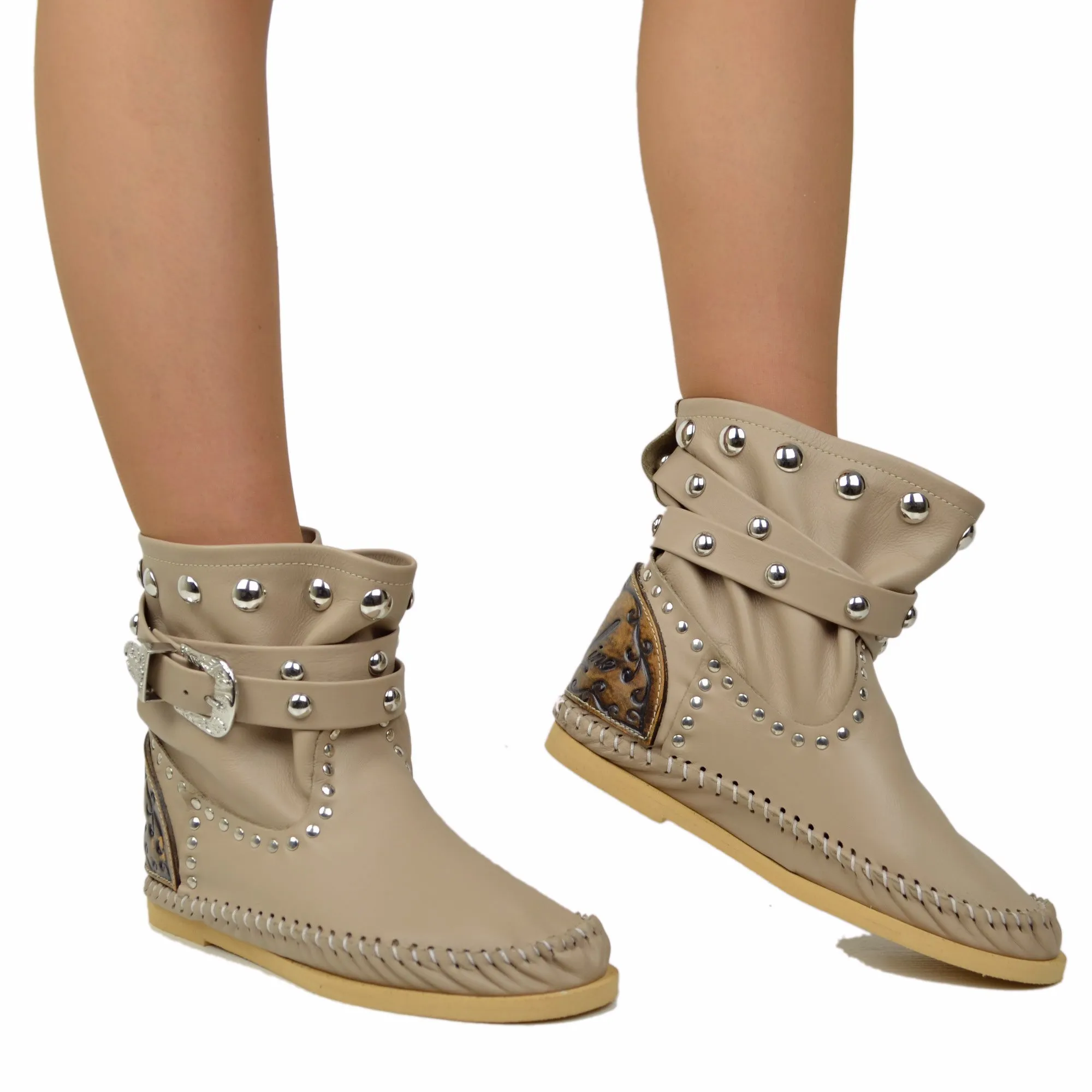 Indianini Bassi in Pelle Beige con Fibbie Originali KikkiLine