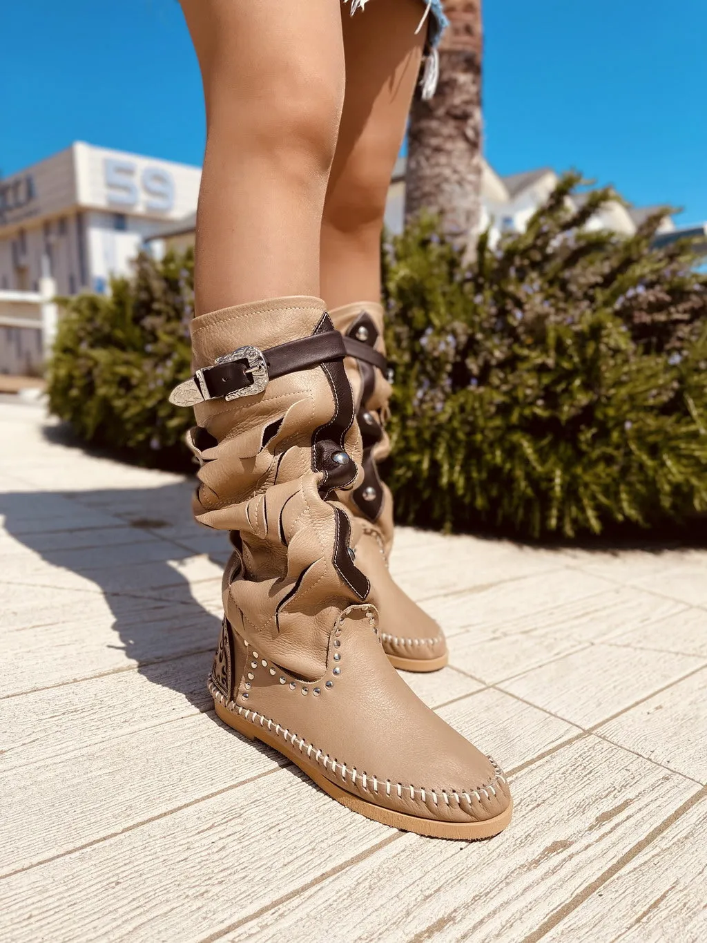 Indianini Ibiza Boho Vera Pelle Taupe e Cuoio Originali KikkiLine
