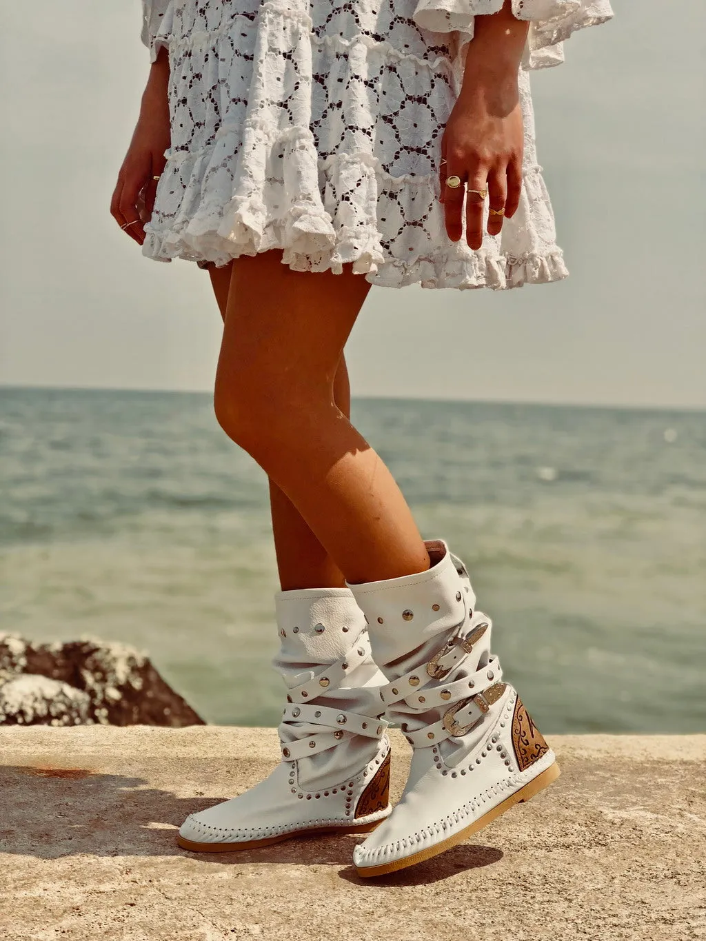 Indianini Ibiza in Pelle Bianchi con Fibbie Originali KikkiLine