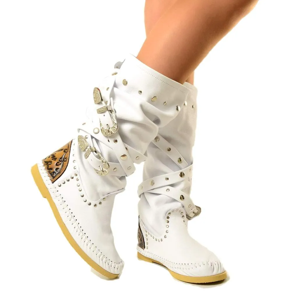 Indianini Ibiza in Pelle Bianchi con Fibbie Originali KikkiLine