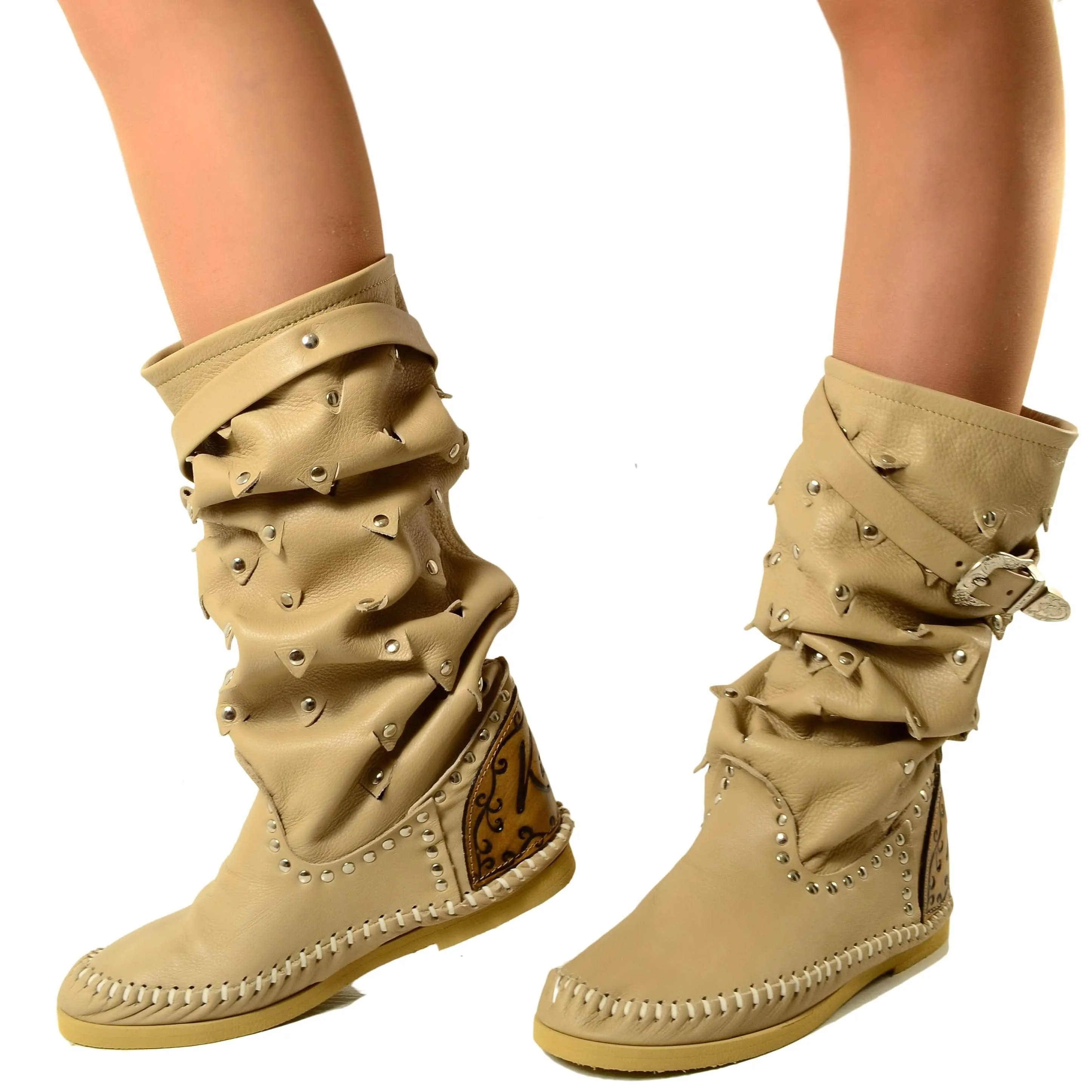 Indianini Stivali Estivi Beige KikkiLine in Pelle Made in Italy
