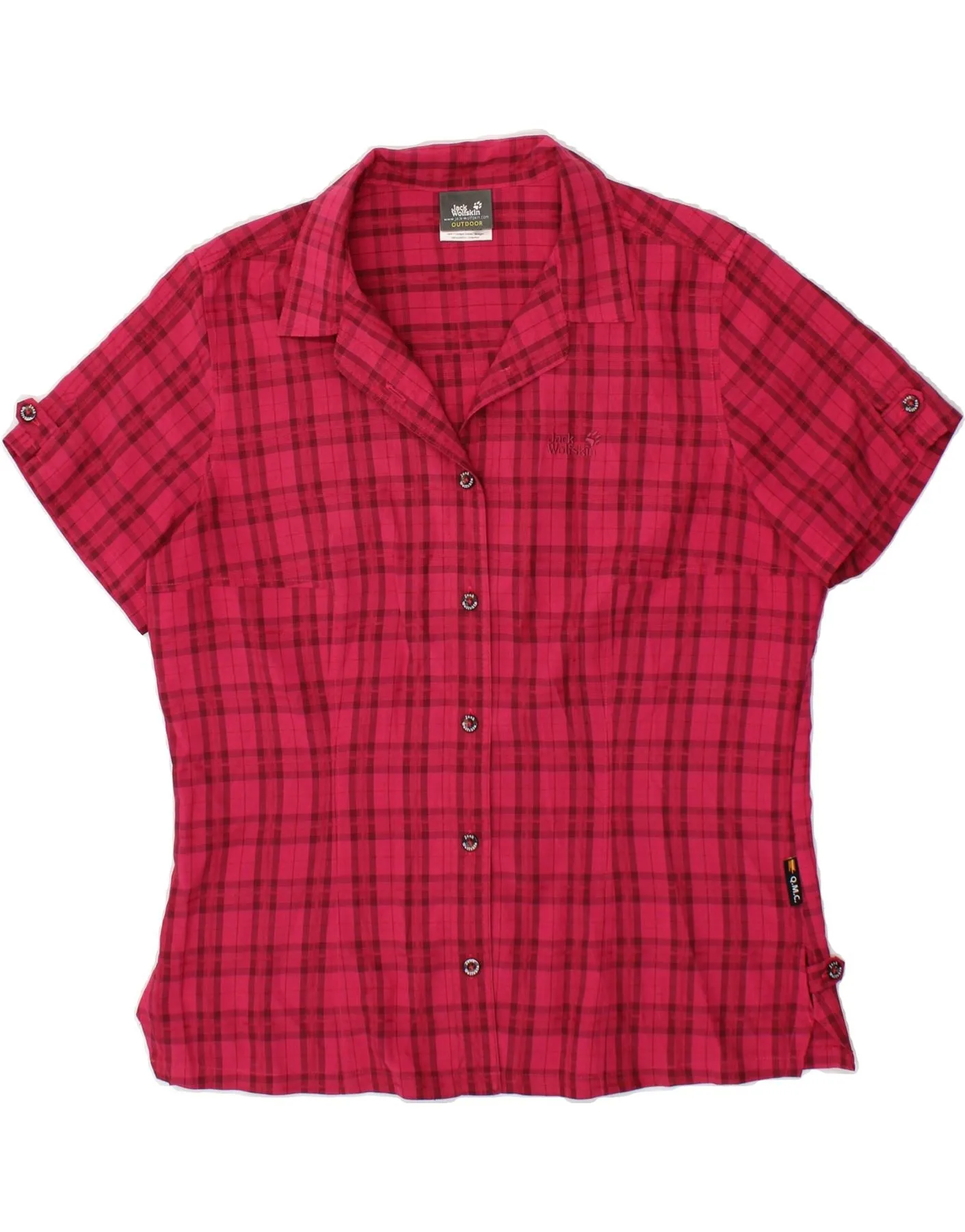 JACK WOLFSKIN Womens Short Sleeve Shirt Blouse UK 16 Large Pink Check