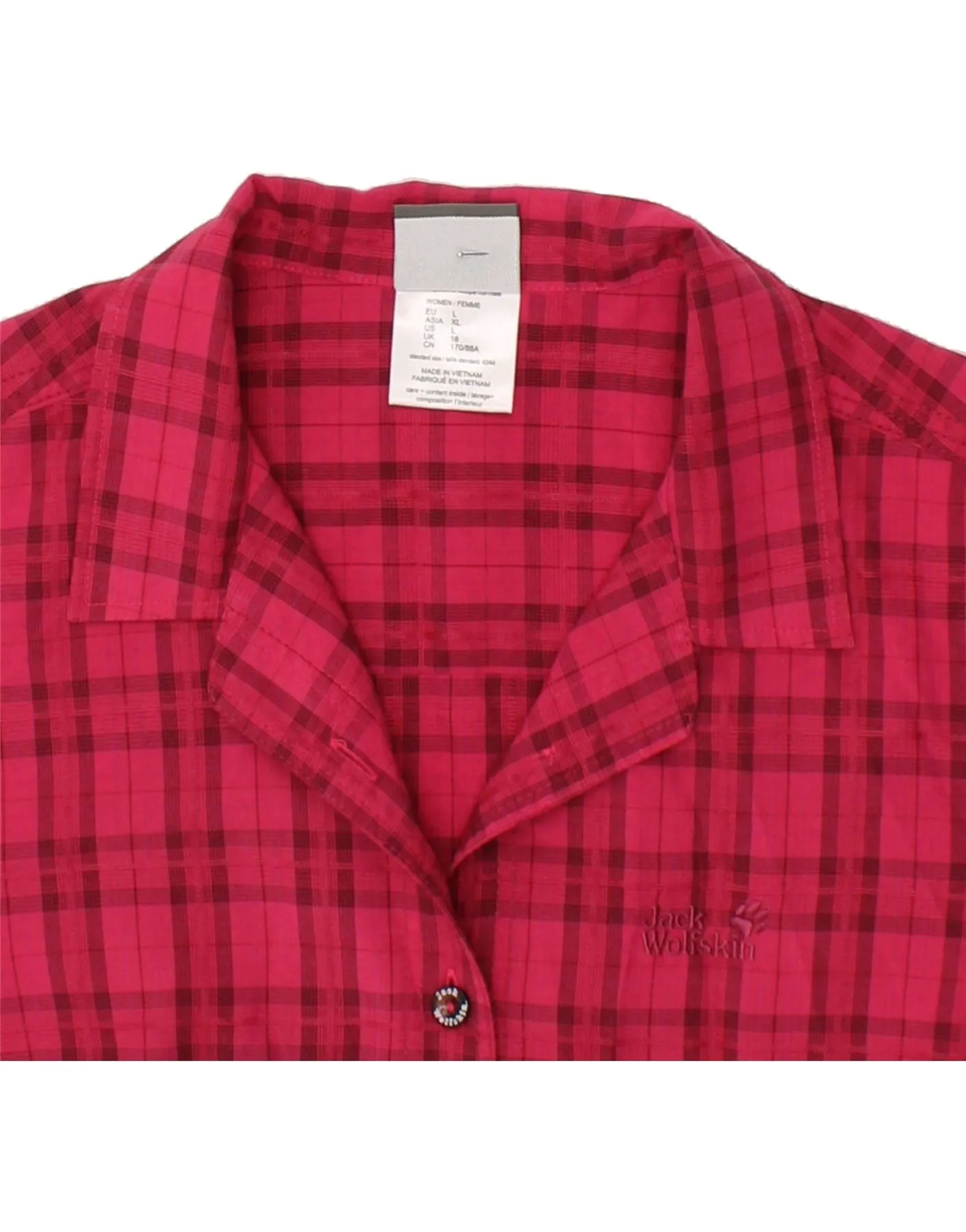 JACK WOLFSKIN Womens Short Sleeve Shirt Blouse UK 16 Large Pink Check