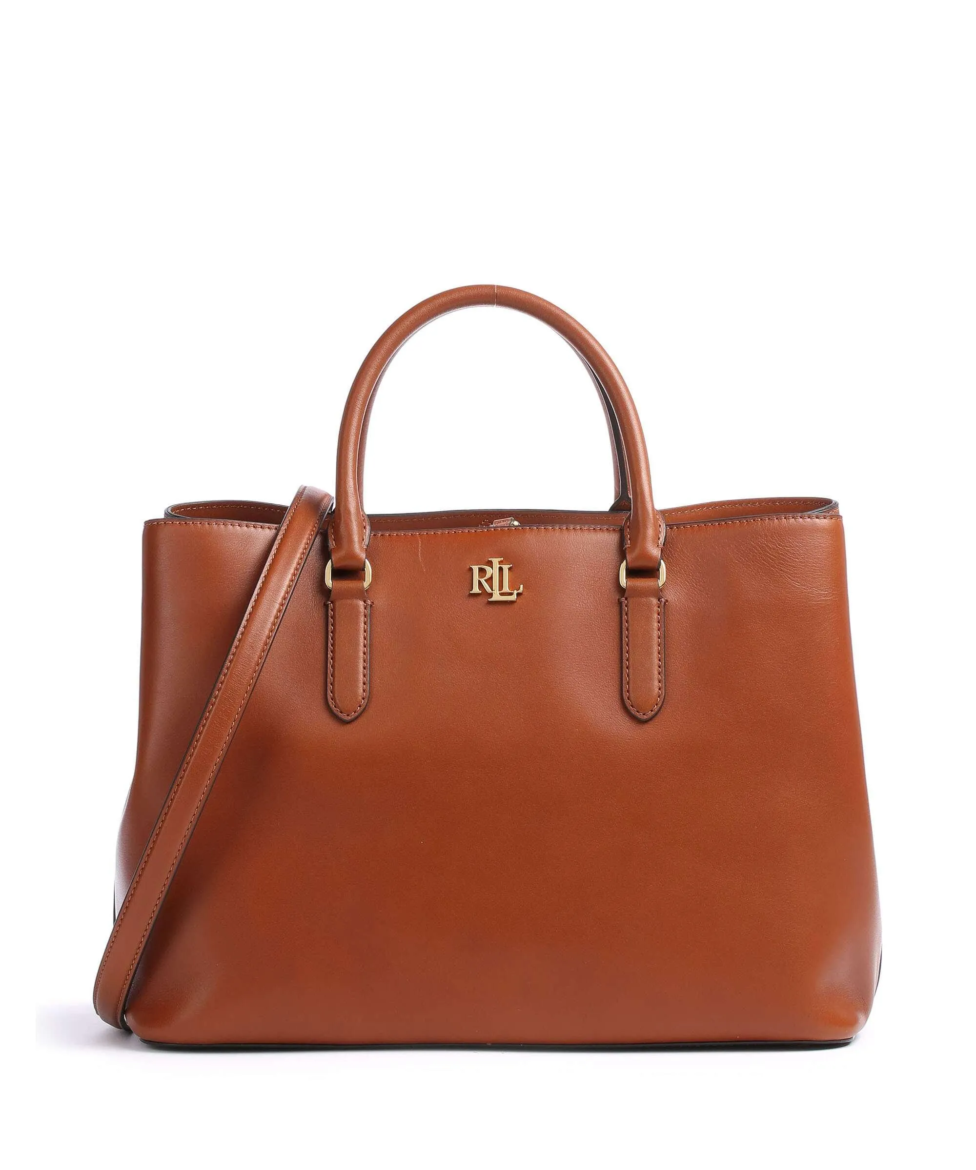  Lauren Ralph Lauren Marcy 36 Borsa a mano pelle di vacchetta finemente grana tan  