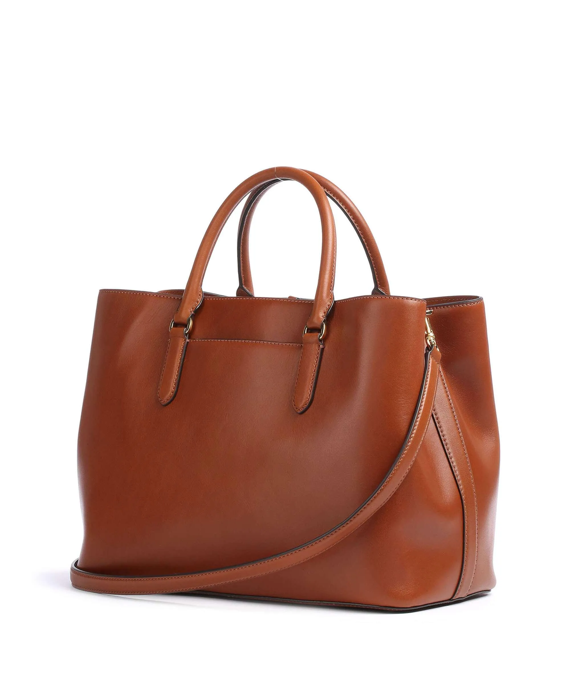  Lauren Ralph Lauren Marcy 36 Borsa a mano pelle di vacchetta finemente grana tan  