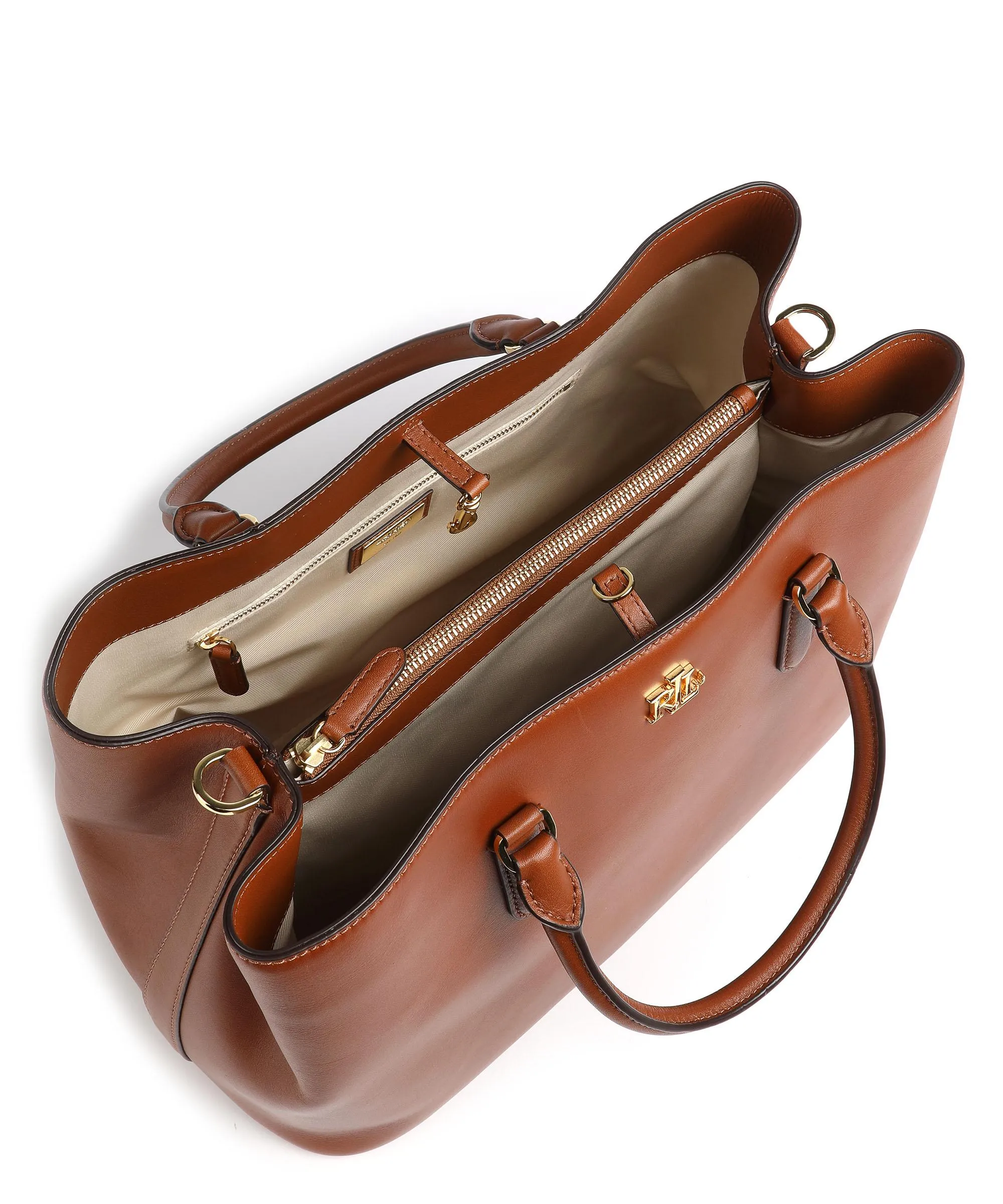  Lauren Ralph Lauren Marcy 36 Borsa a mano pelle di vacchetta finemente grana tan  